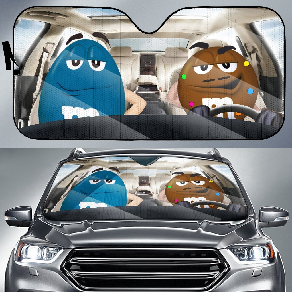 Funny M&M Chocolate Blue Brown Driving Car Auto Sunshade Nearkii