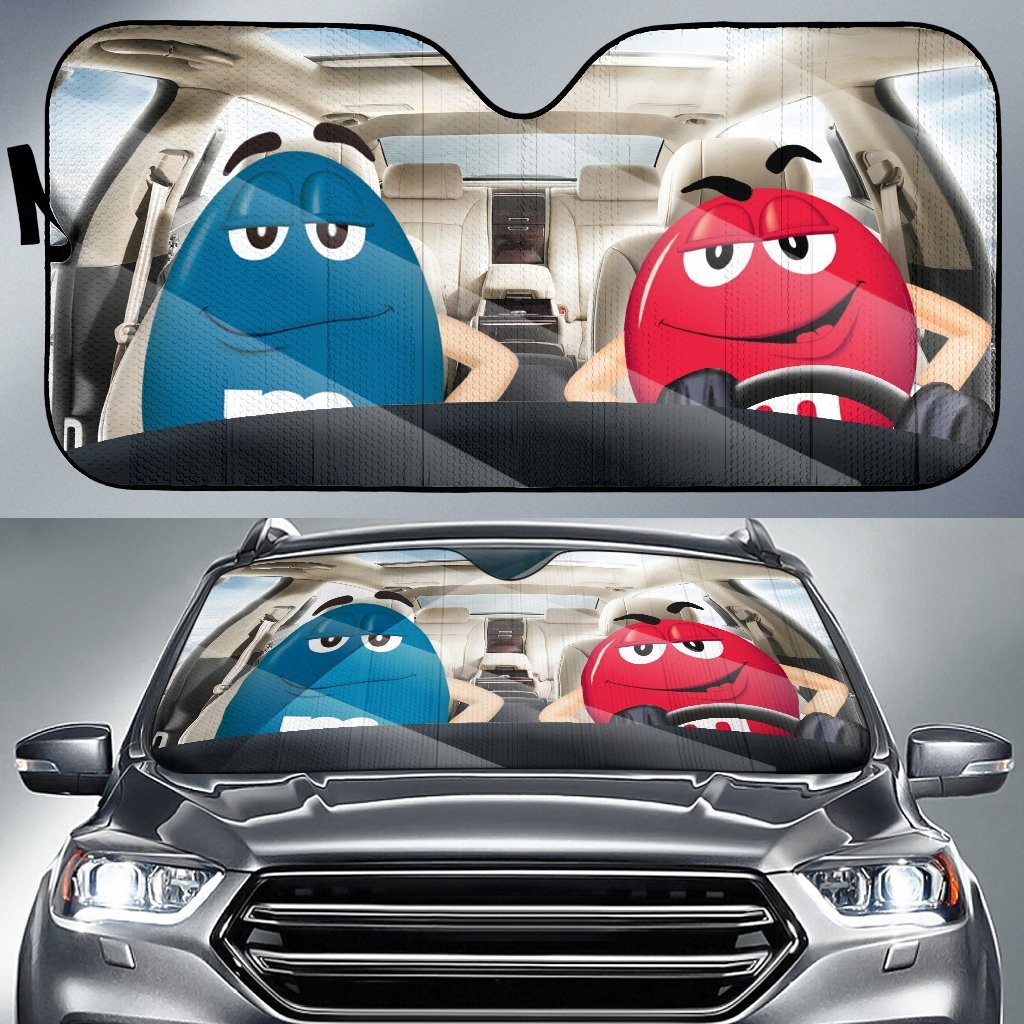 Funny M&M Chocolate Blue Red Driving Car Auto Sunshade Nearkii