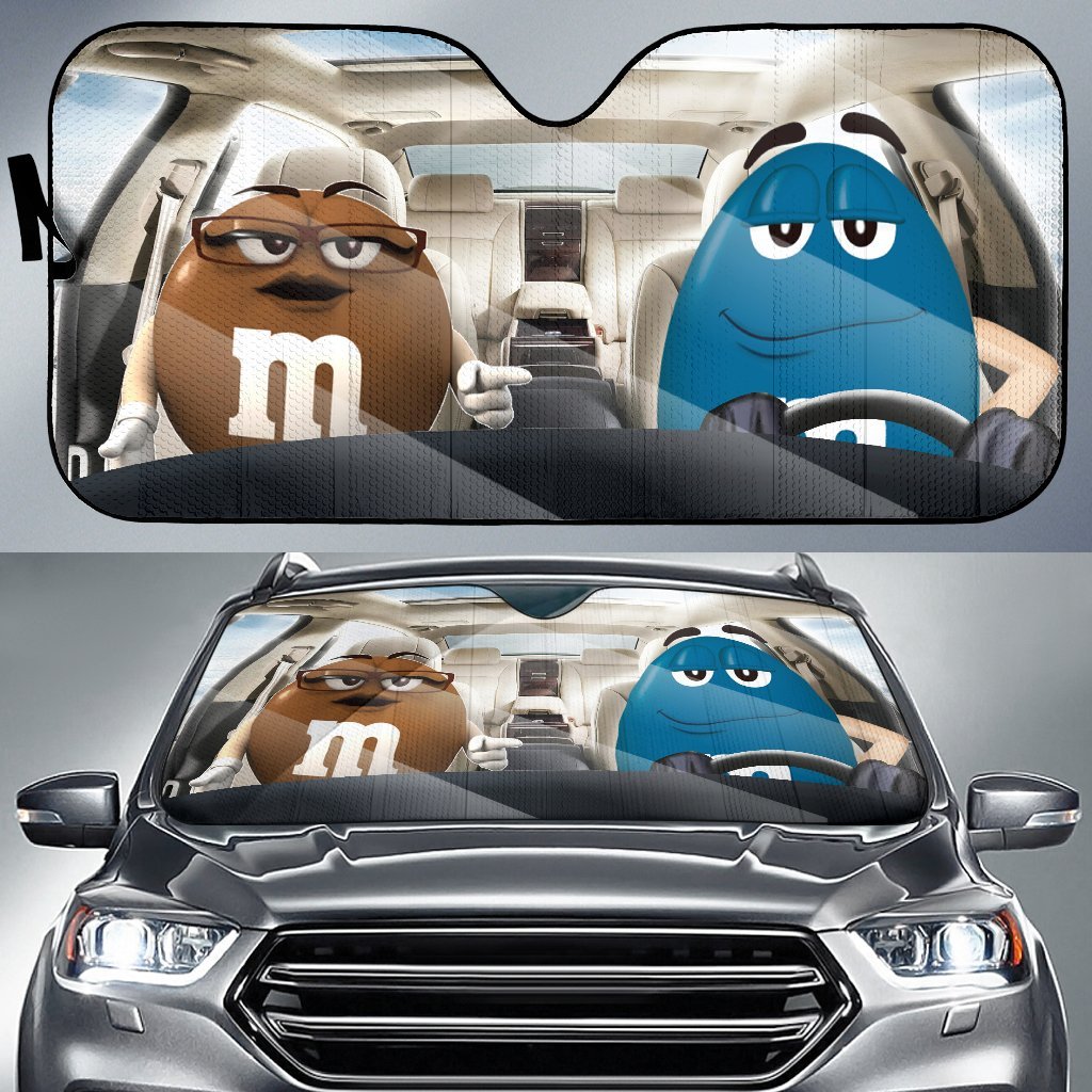 Funny M&M Chocolate Brow Blue Driving Car Auto Sunshade Nearkii