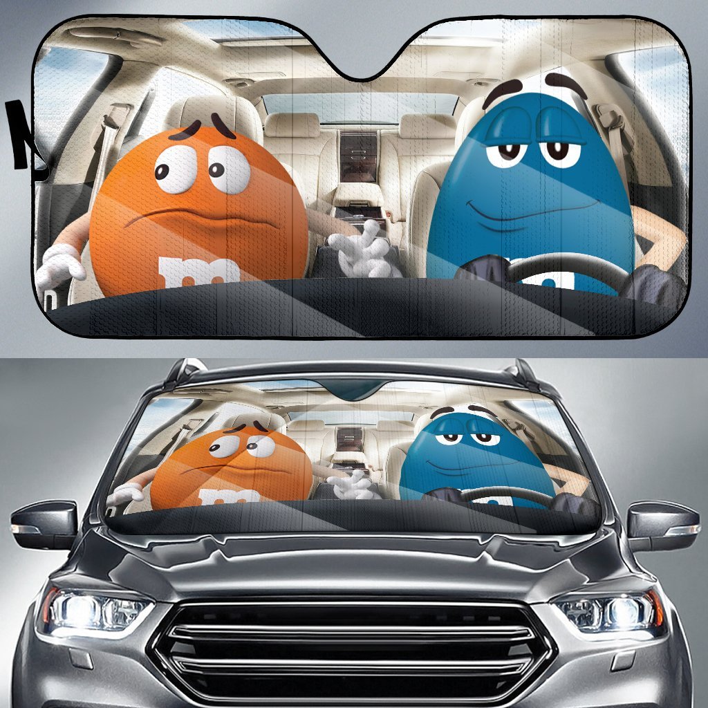 Funny M&M Chocolate Orange Blue Driving Car Auto Sunshade Nearkii