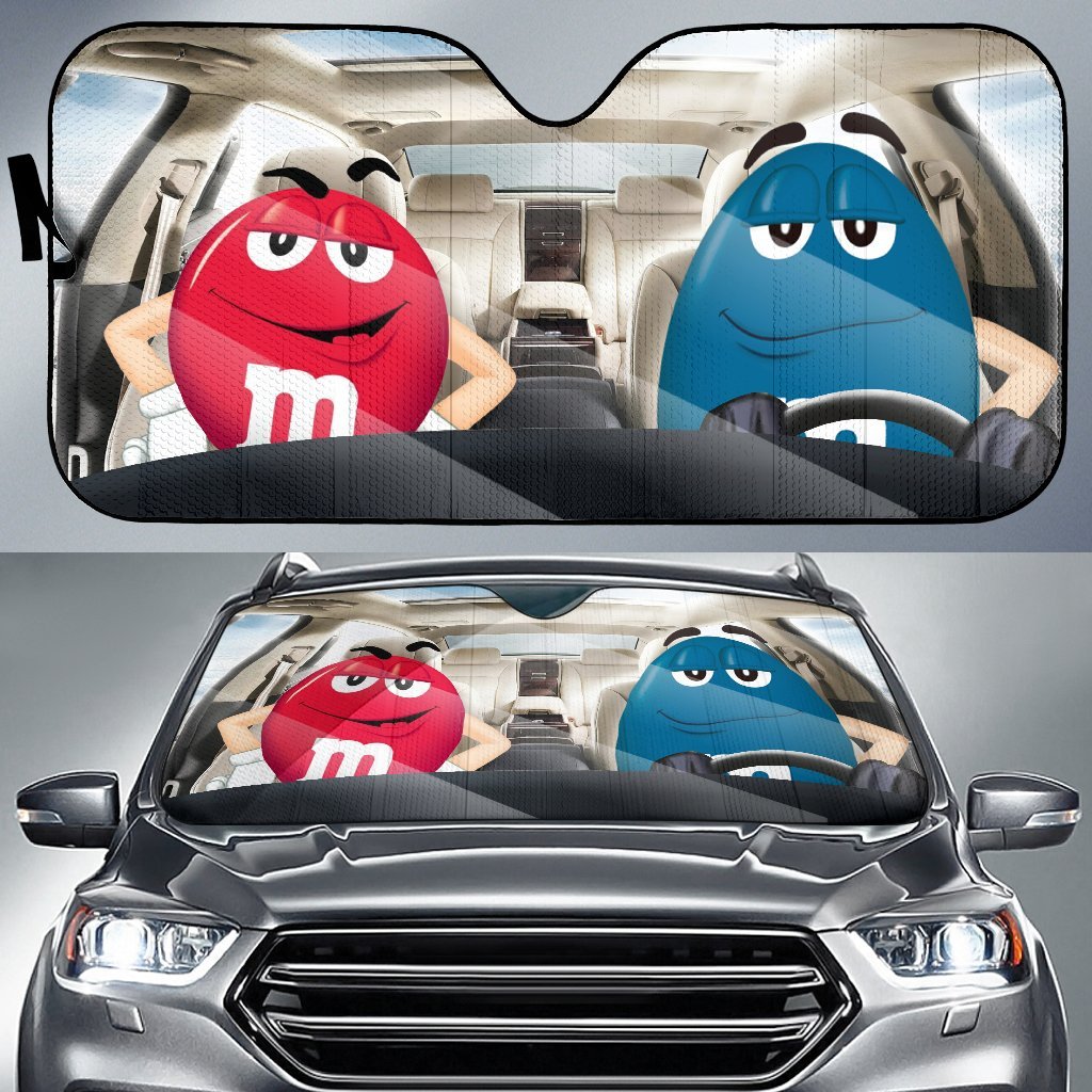 Funny M&M Chocolate Red Blue Driving Car Auto Sunshade Nearkii