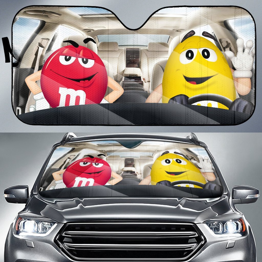 Funny M&M Chocolate Red Yellow Driving Car Auto Sunshade Nearkii