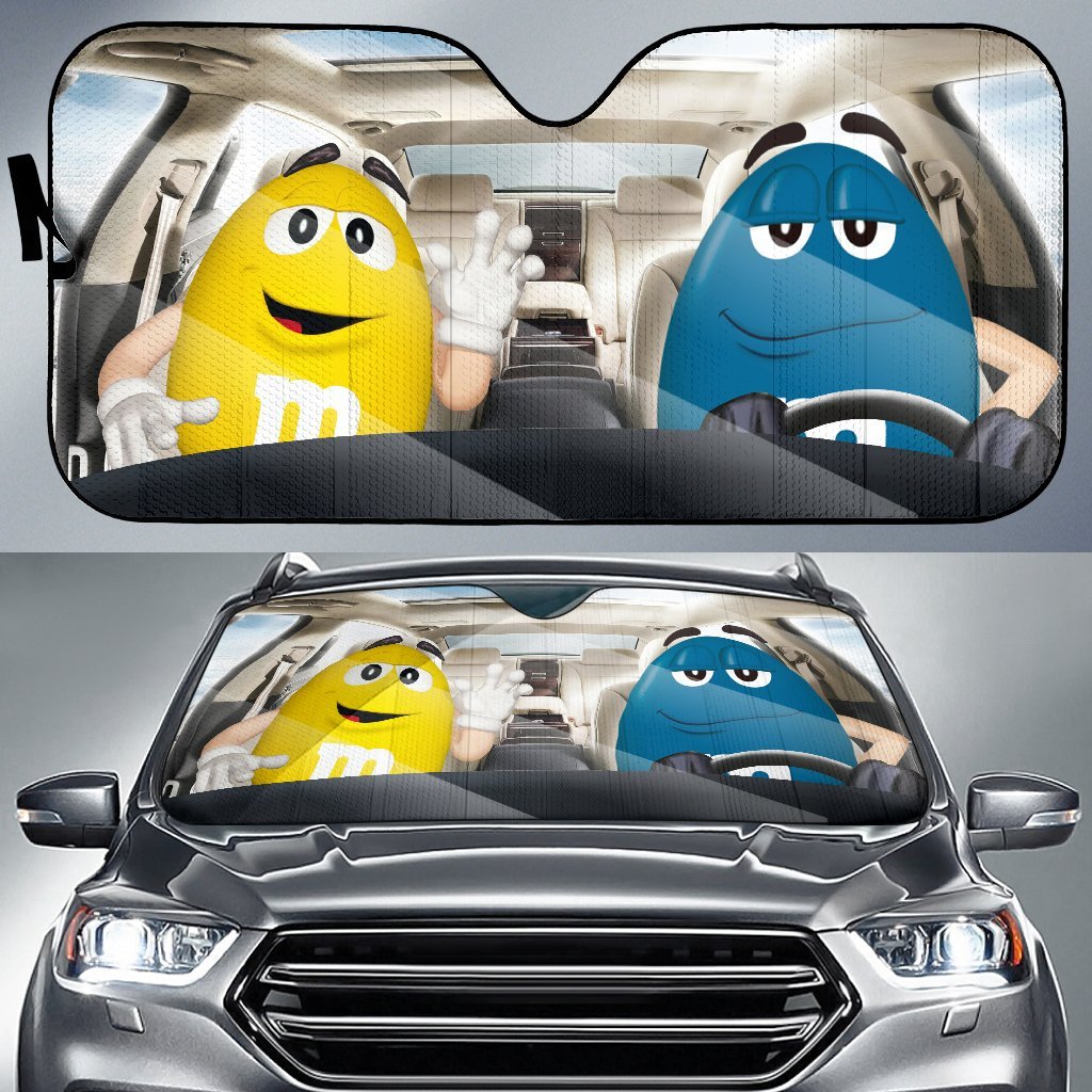 Funny M&M Chocolate Yellow Blue Driving Car Auto Sunshade Nearkii