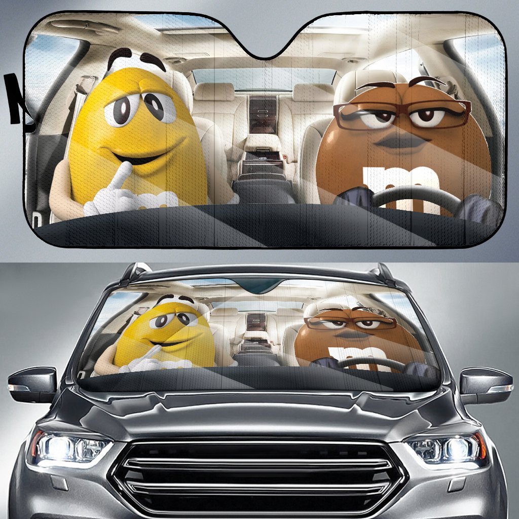 Funny M&M Chocolate Yellow Brown Driving Car Auto Sunshade Nearkii