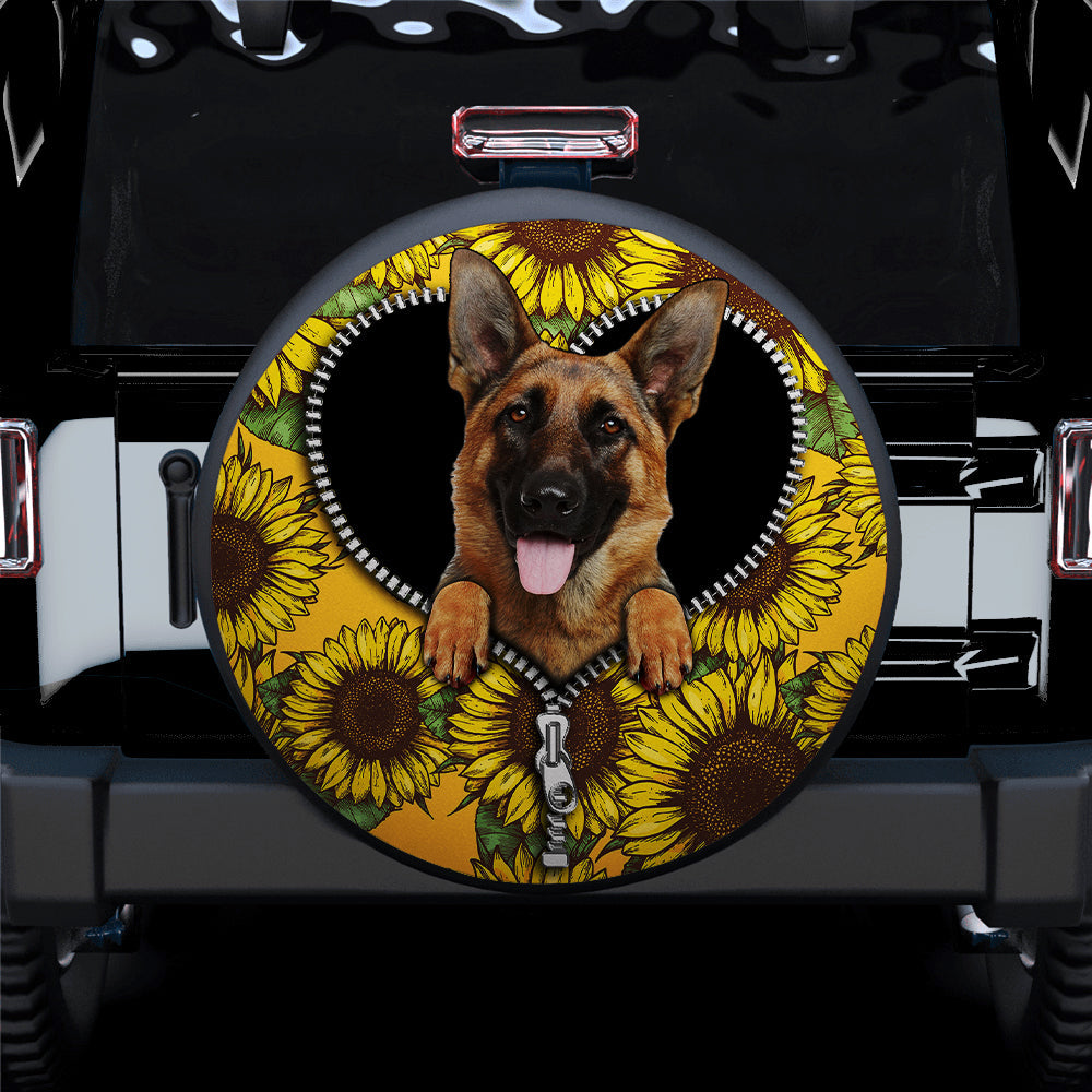 German Shepherd Sunflower Zipper Car Spare Tire Covers Gift For Campers Nearkii