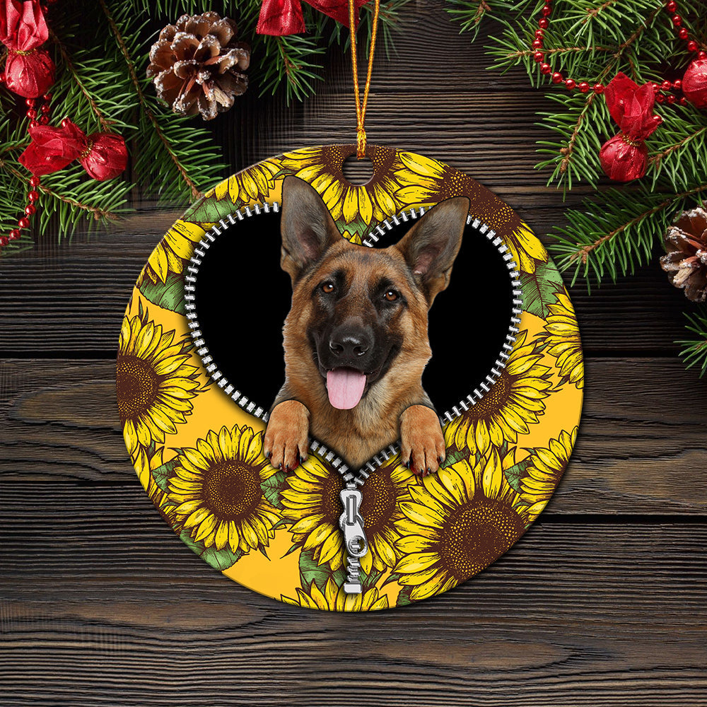 German Shepherd Sunflower Zipper Mica Circle Ornament Perfect Gift For Holiday Nearkii