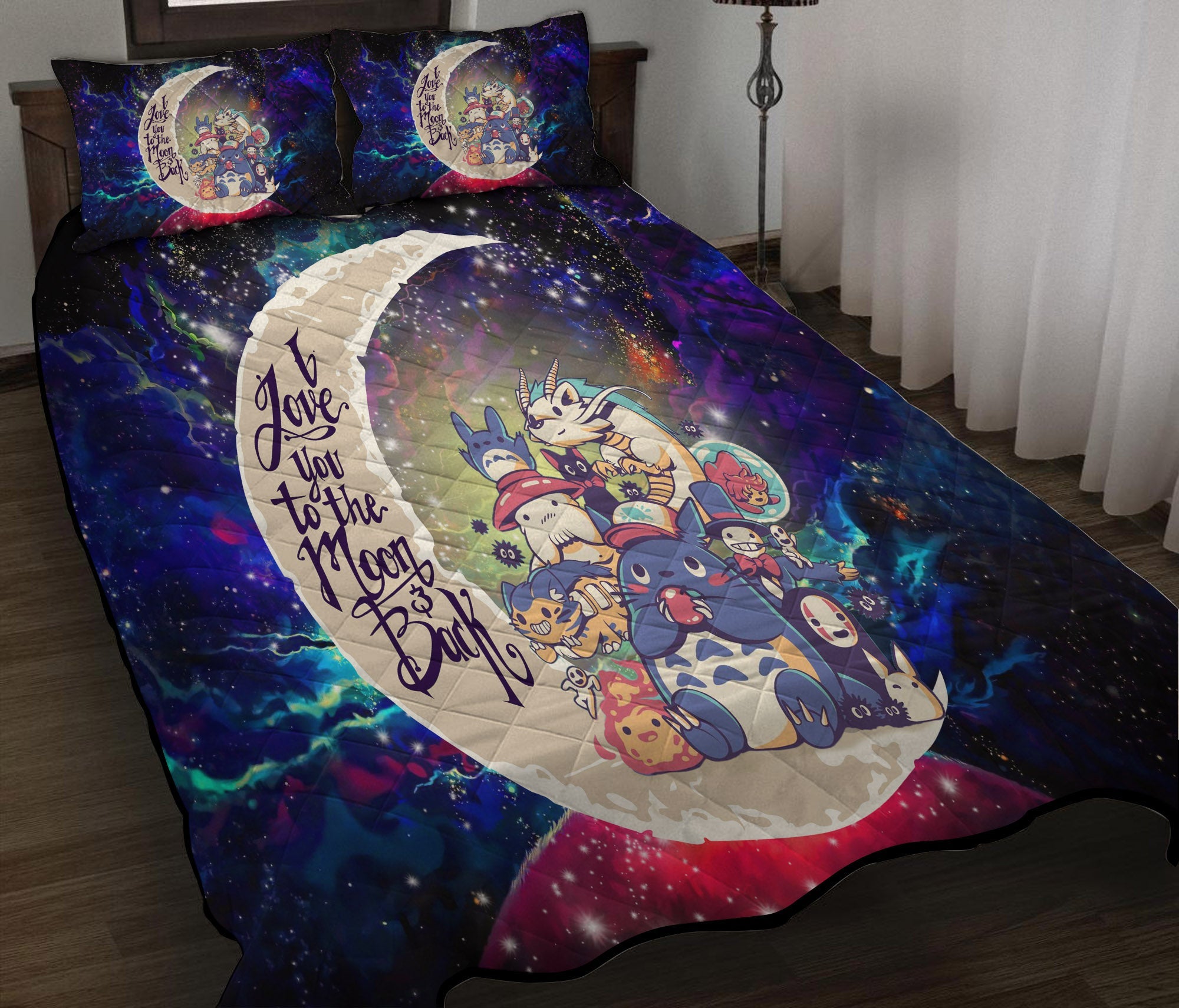 Ghibli Character Love You To The Moon Galaxy Quilt Bed Sets Nearkii