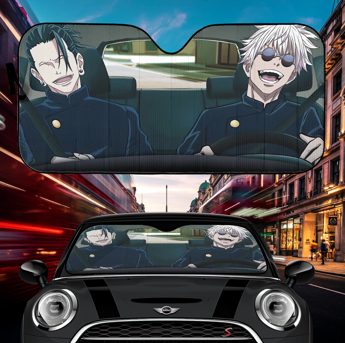 Jujutsu Kaisen Gojo And Geto Driving Car Auto Sunshades Nearkii