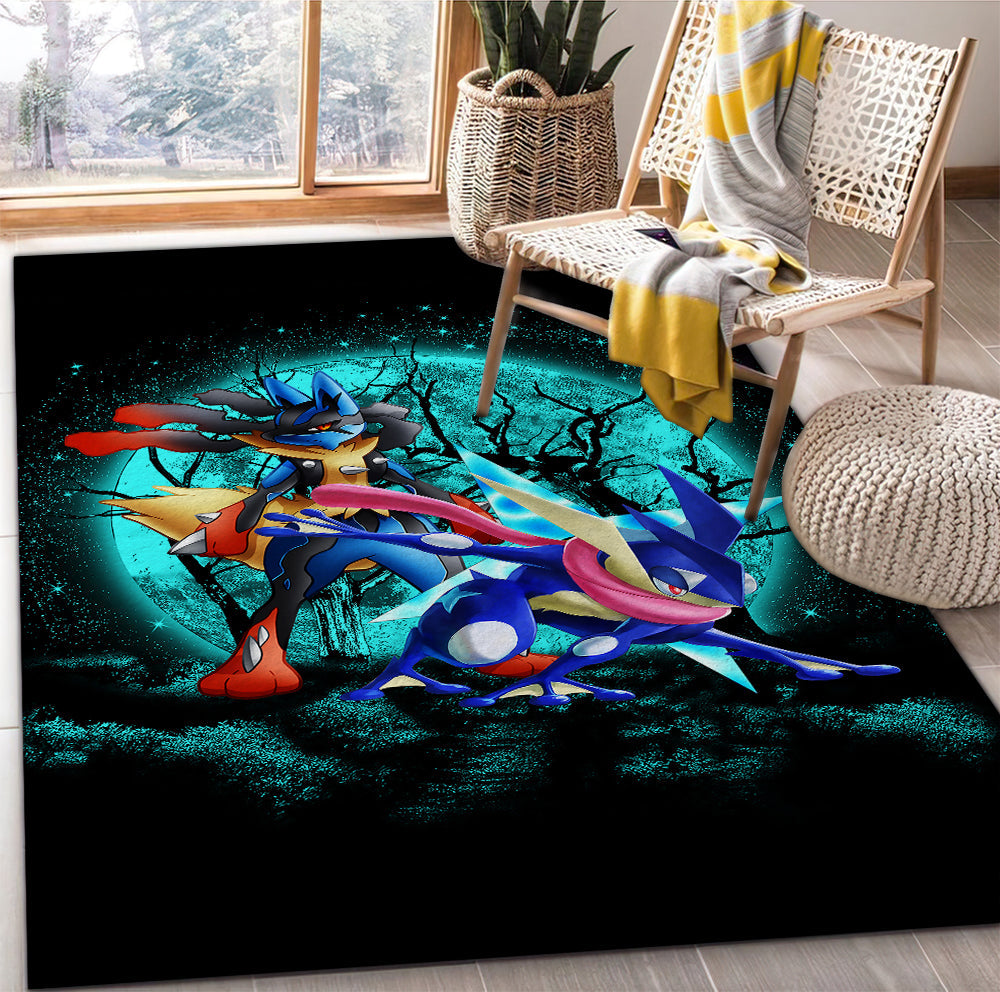 Greninja Satoshi And Mega Lucario Pokemon Funny Anime Moonlight Halloween Rug Carpet Rug Home Room Decor Nearkii