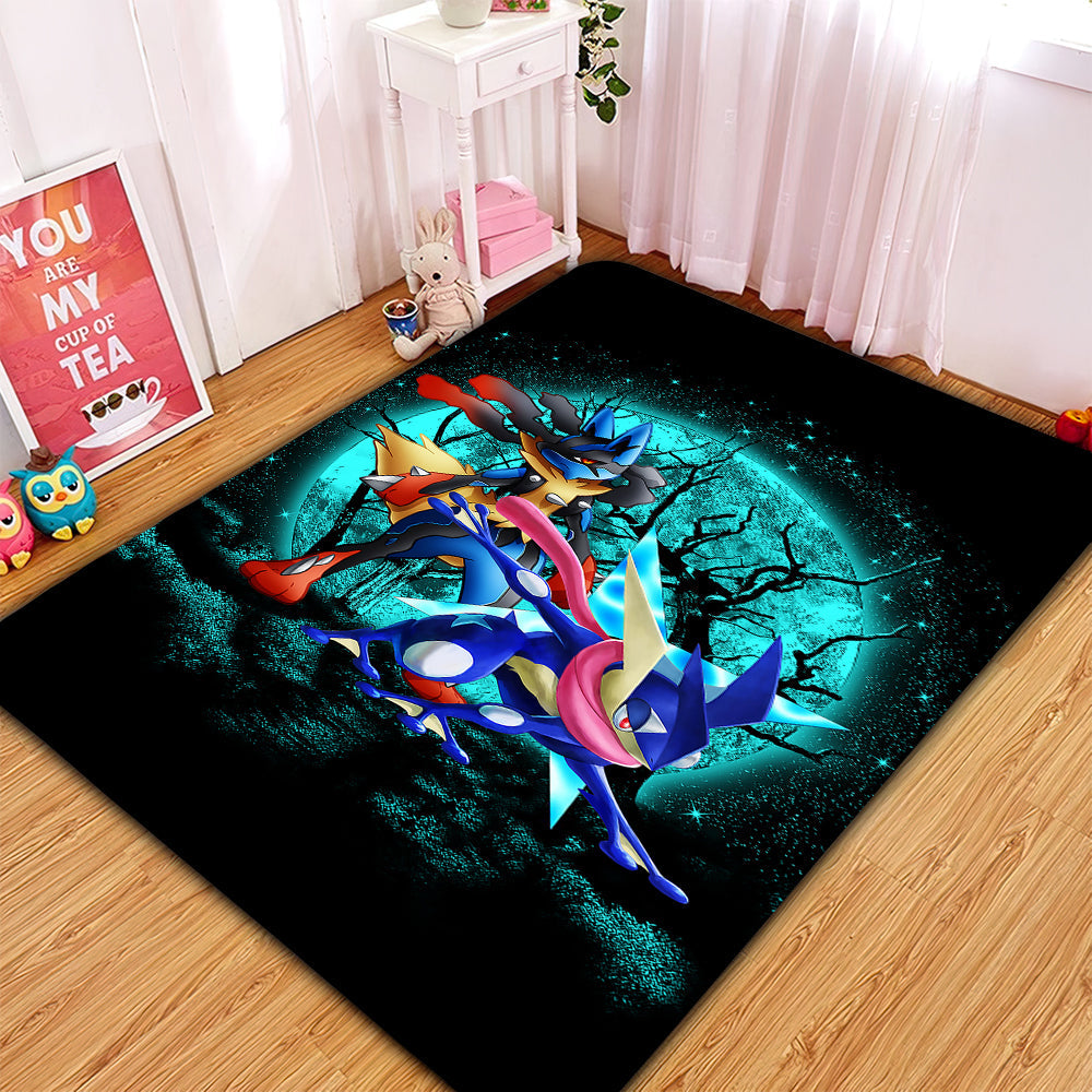 Greninja Satoshi And Mega Lucario Pokemon Funny Anime Moonlight Halloween Rug Carpet Rug Home Room Decor Nearkii