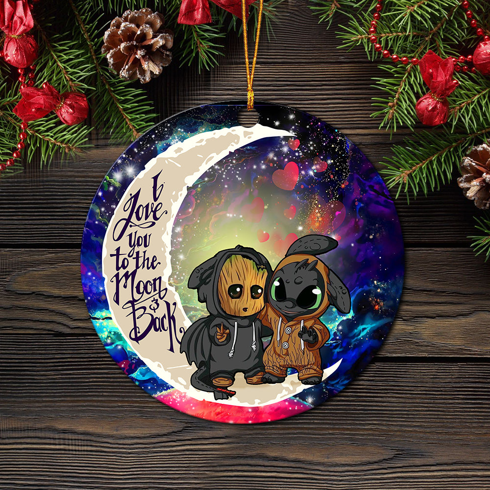 Groot And Toothless Love You To The Moon Galaxy Mica Circle Ornament Perfect Gift For Holiday Nearkii