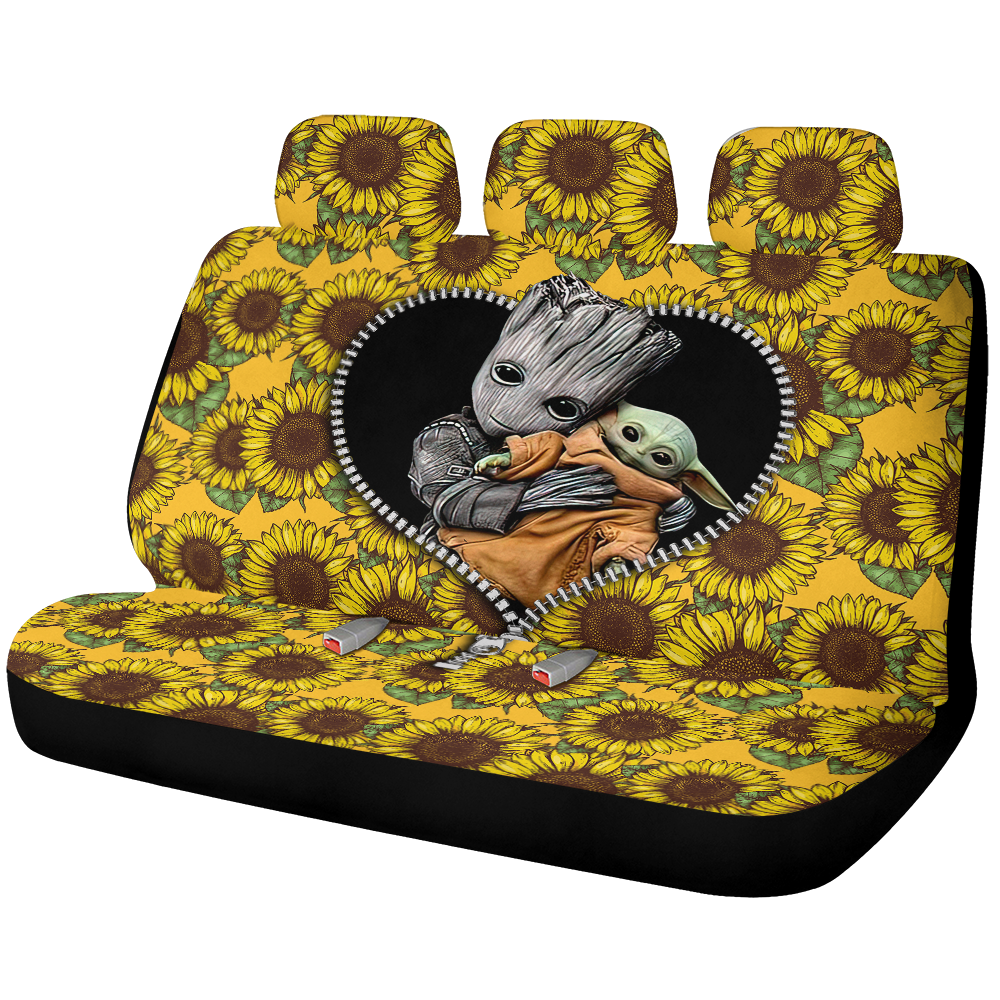 Baby Groot Hold Baby Yoda Zipper Sunflower Car Back Seat Covers Decor Protectors Nearkii