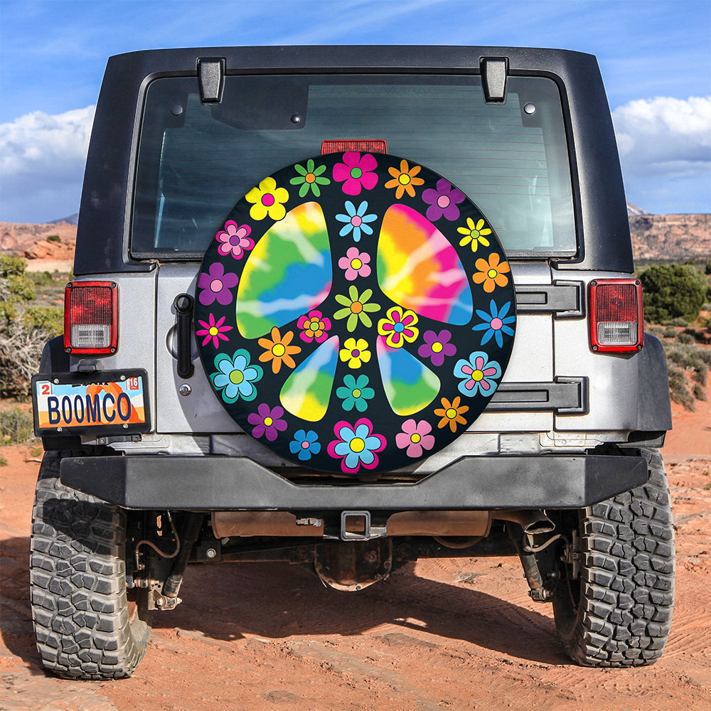 Hippie Peace Sign Flower Floral Spare Tire Covers Gift For Campers Nearkii