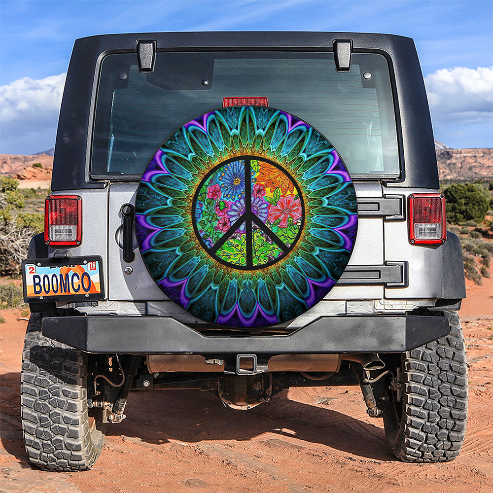 Hippie Rainbow Colorful Sunflower Car Spare Tire Covers Gift For Campers Nearkii