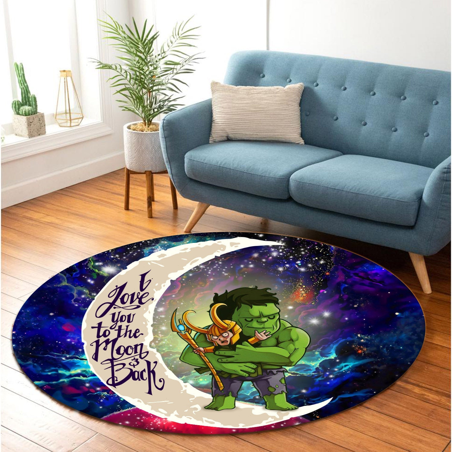 Hulk And Loki Love You To The Moon Galaxy Round Carpet Rug Bedroom Livingroom Home Decor Nearkii