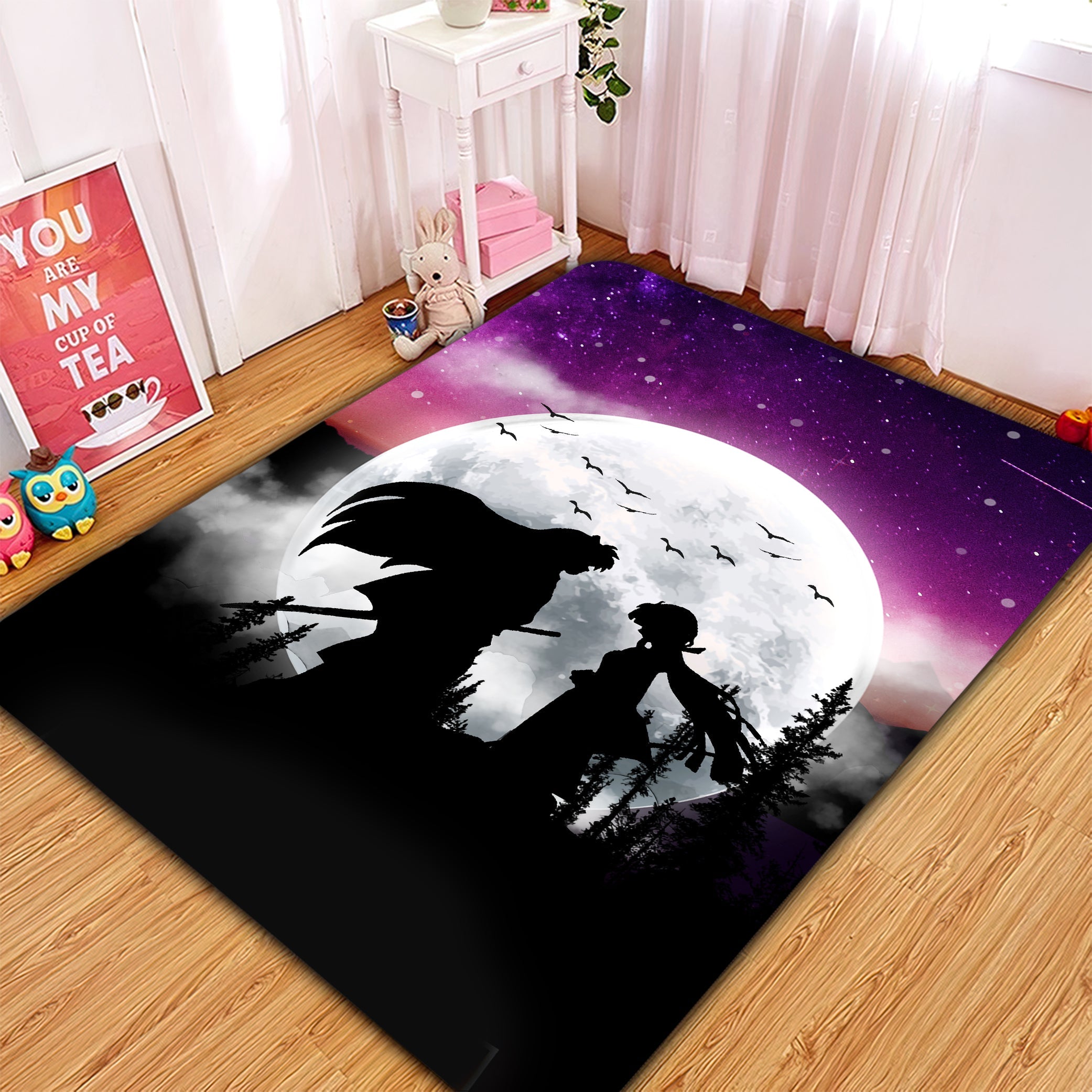 Inuyasha Couple Moon Night Galaxy Rug Carpet Rug Home Room Decor Nearkii