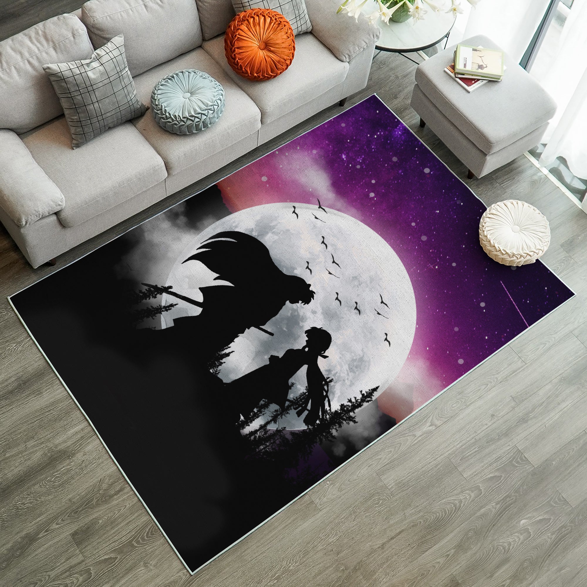 Inuyasha Couple Moon Night Galaxy Rug Carpet Rug Home Room Decor Nearkii