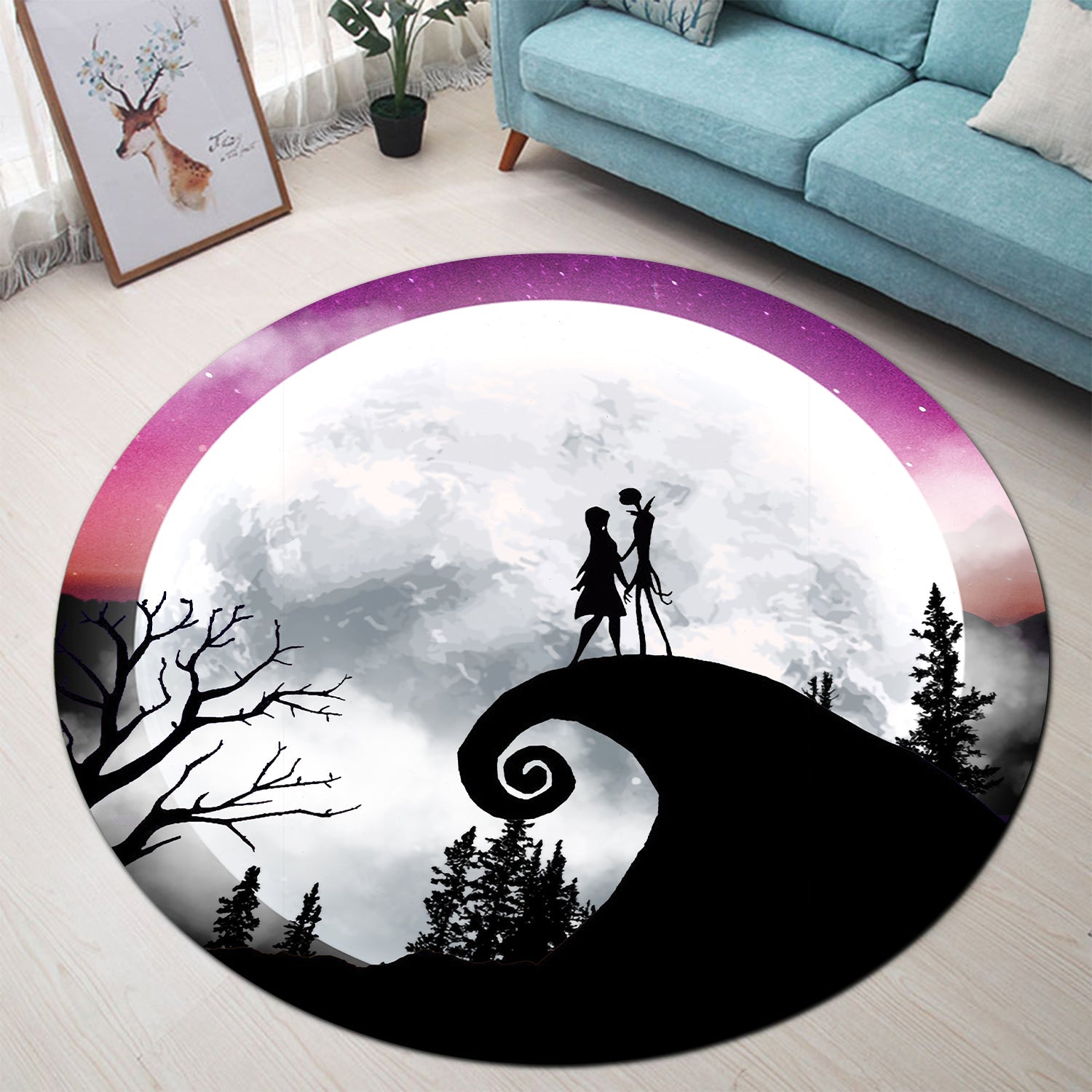 Jack Sally Moon Night Round Carpet Rug Bedroom Livingroom Home Decor Nearkii