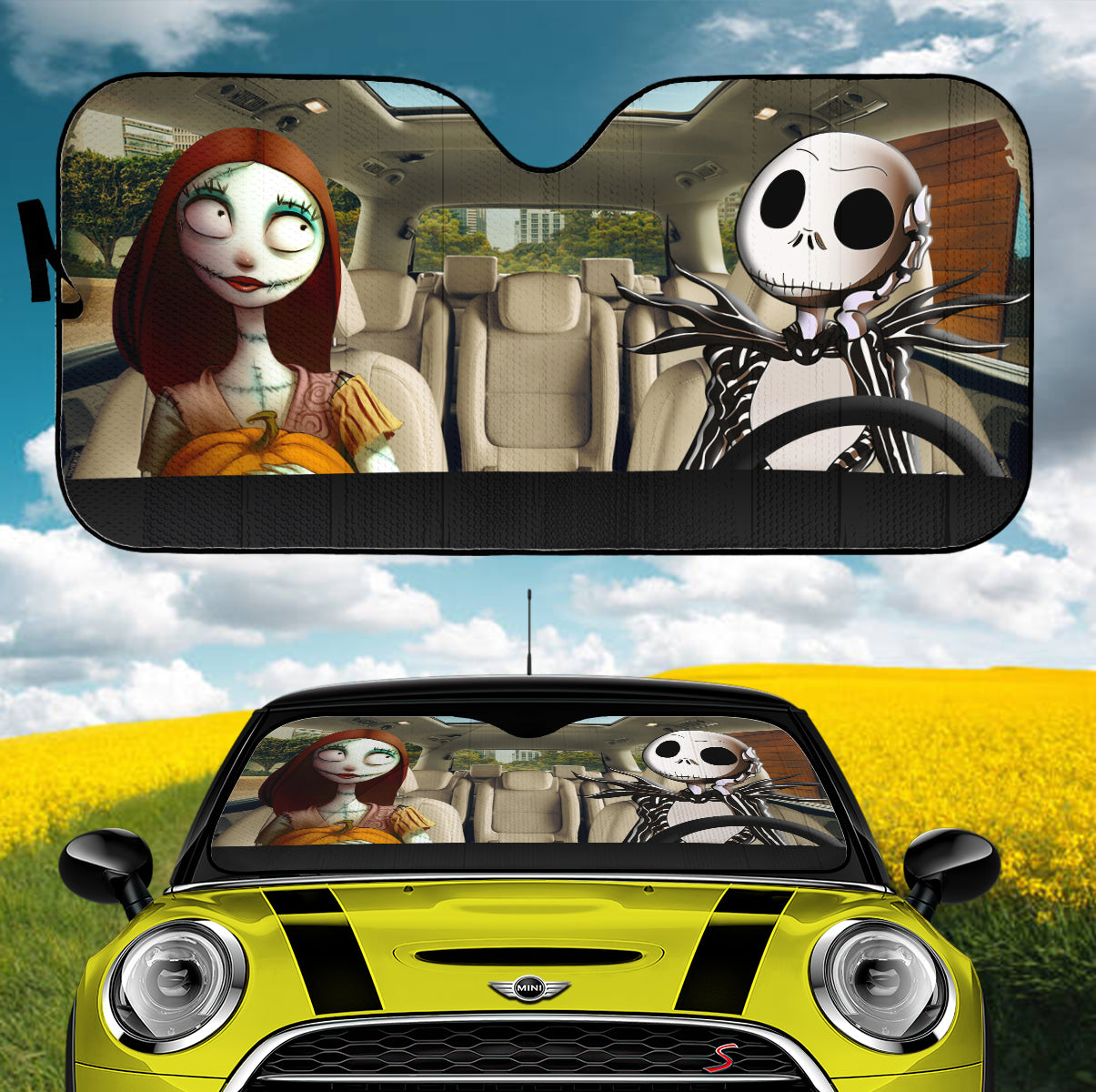 Nightmare Before Christmas Jack And Sally Couple Driving Car Auto Sunshades Nearkii