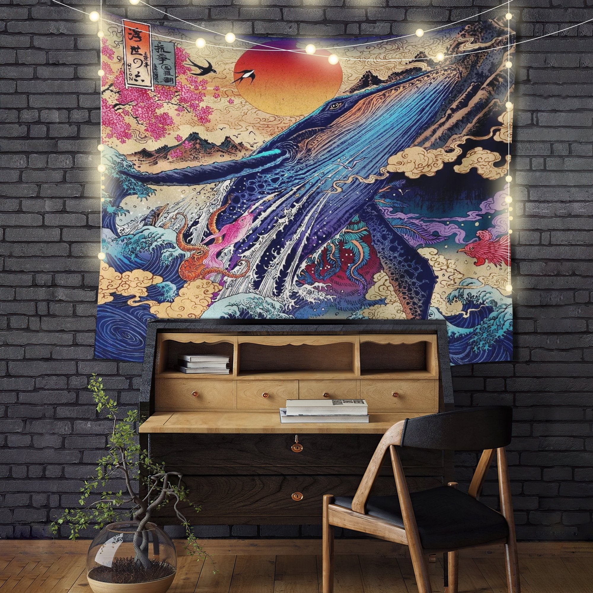 Whale Japanese Style Art Tapestry Room Decor Nearkii