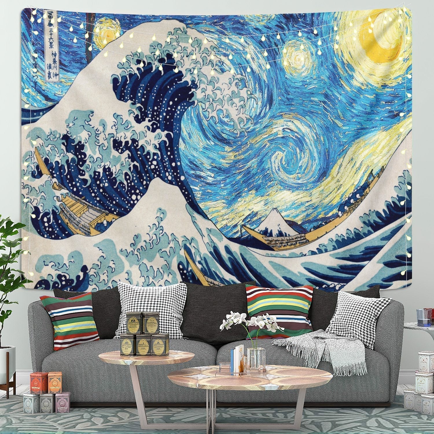 Japanese Wave The Starry Night Tapestry Room Decor Nearkii