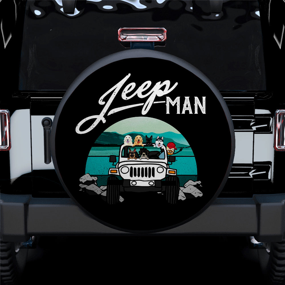 Jeep Man And Dogs Car Spare Tire Covers Gift For Campers Nearkii