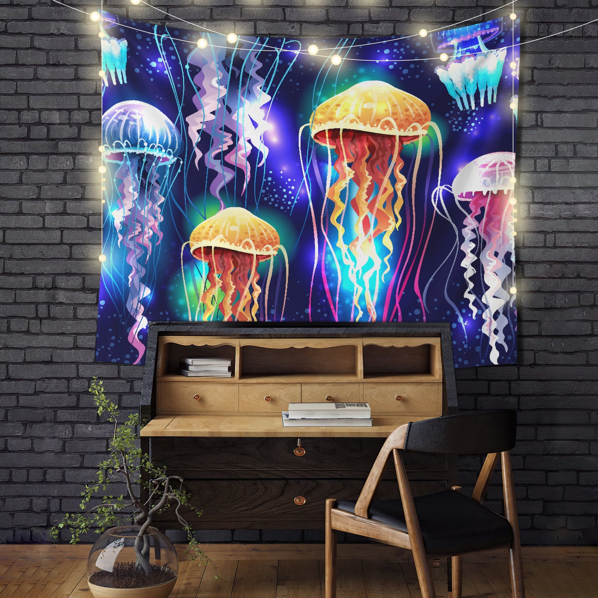 Jellyfishes Glowing Underwater Tapestry Room Decor Nearkii