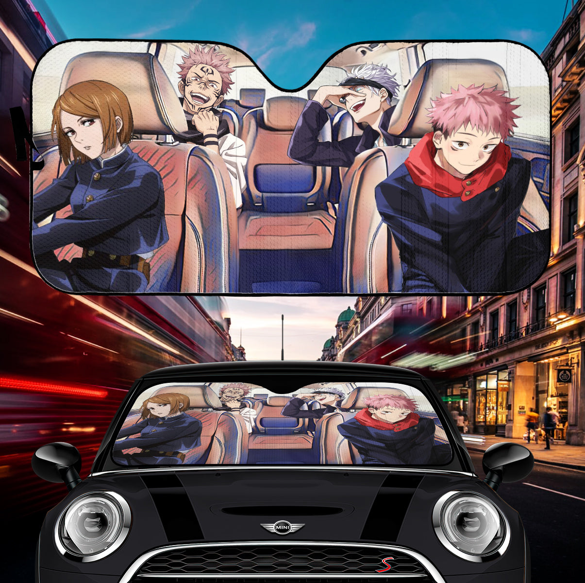 Jujutsu Kaisen Yuji Nobara Satoru And Sukuna Driving Car Auto Sunshades Nearkii