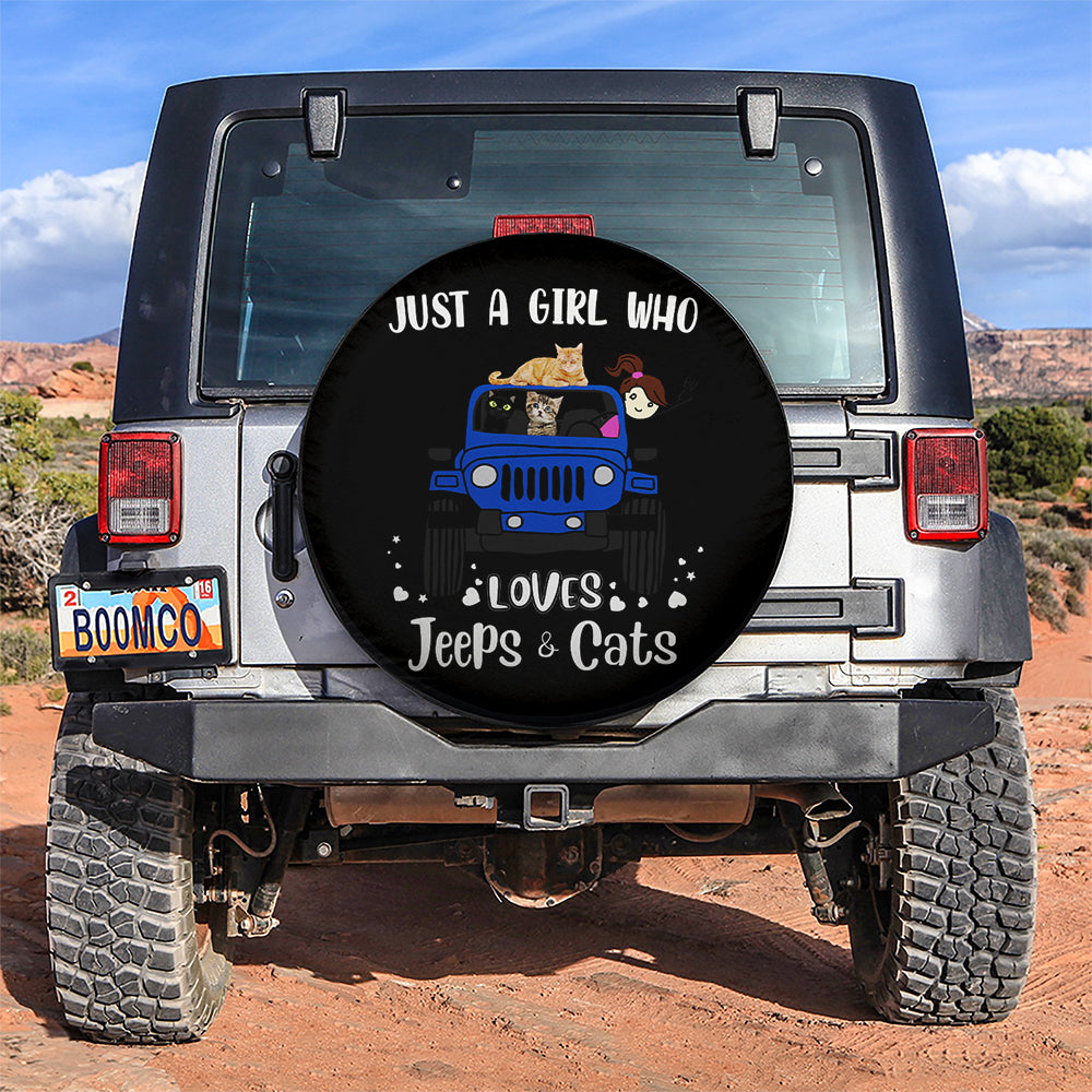 Just A Girl Who Love Jeep And Cat Blue Car Spare Tire Covers Gift For Campers Nearkii