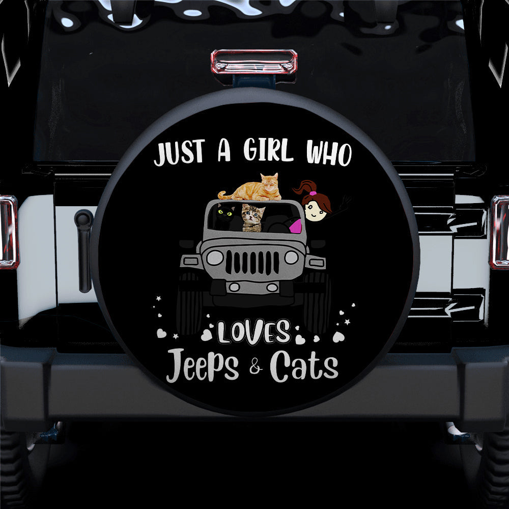 Just A Girl Who Love Jeep And Cat Grey Car Spare Tire Covers Gift For Campers Nearkii