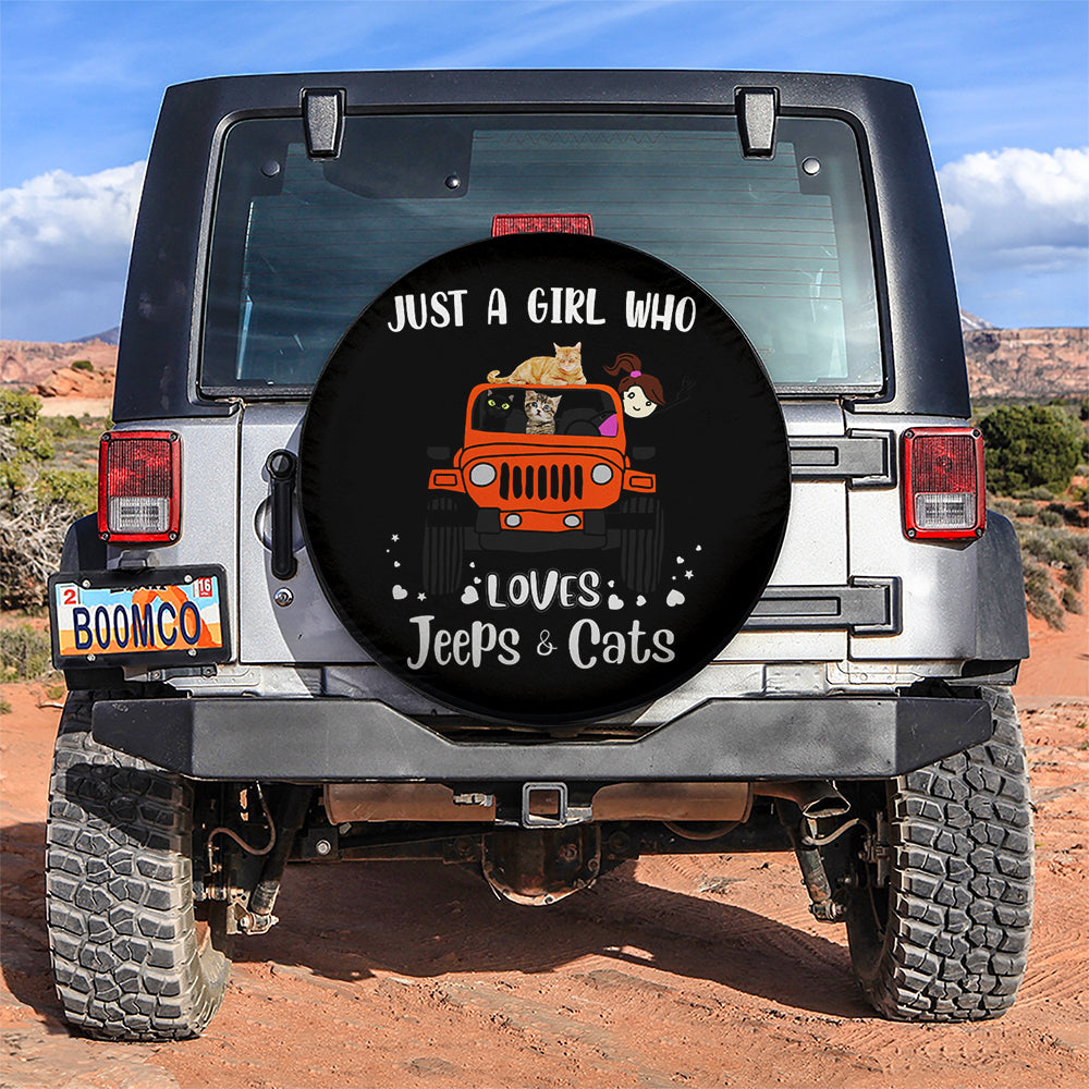 Just A Girl Who Love Jeep And Cat Orange Car Spare Tire Covers Gift For Campers Nearkii