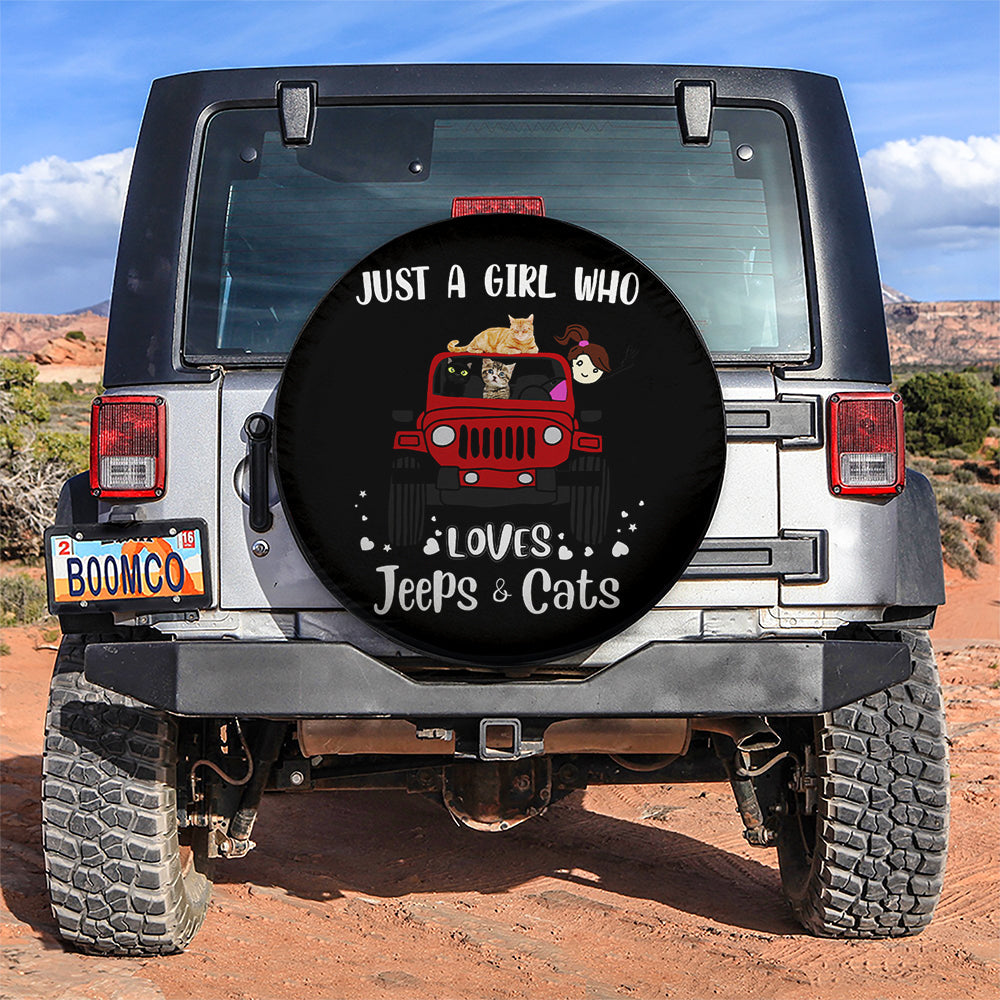 Just A Girl Who Love Jeep & Cat Car Spare Tire Covers Gift For Campers Nearkii