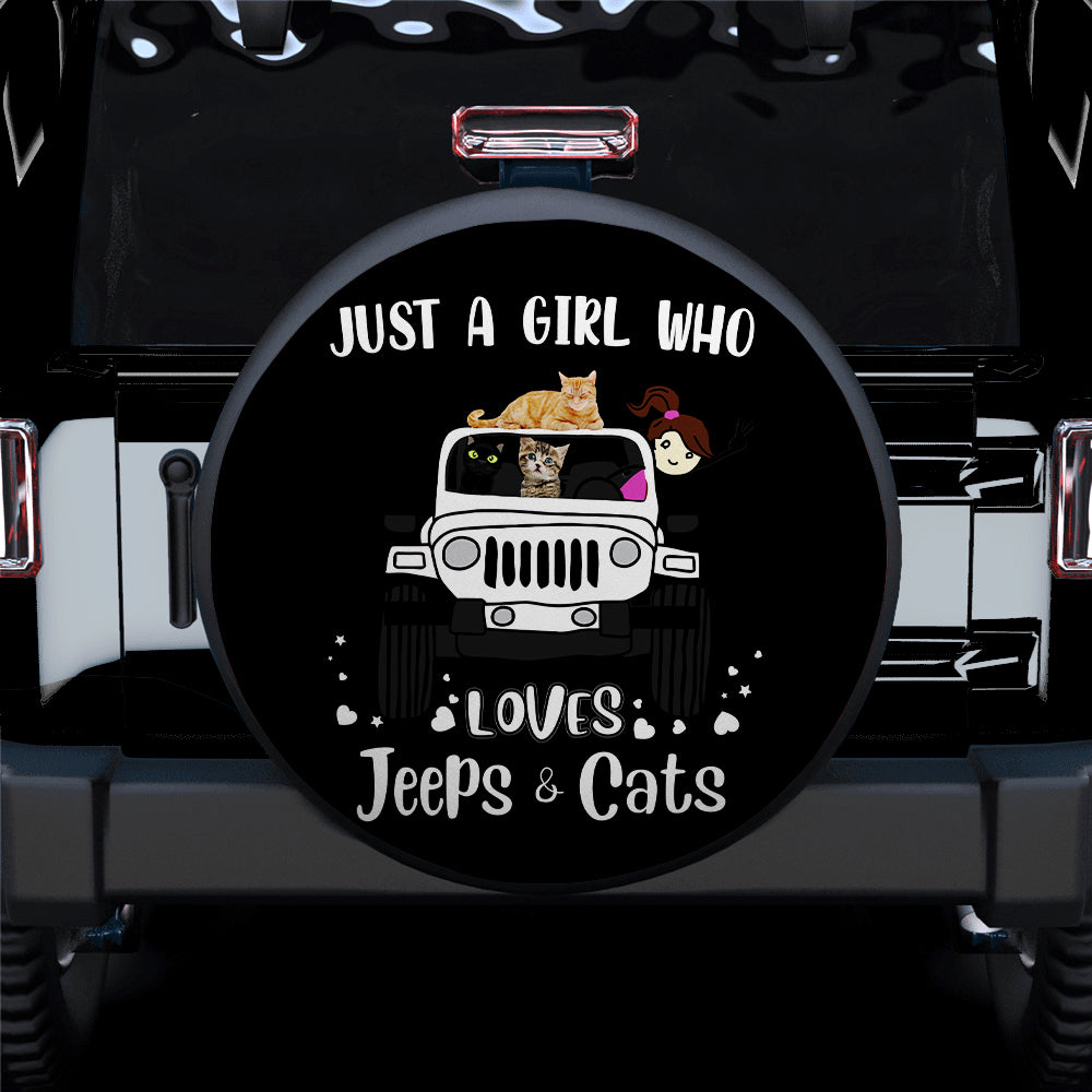 Just A Girl Who Love Jeep And Cat White Car Spare Tire Covers Gift For Campers Nearkii