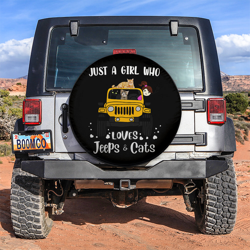 Just A Girl Who Love Jeep And Cat Yellow Car Spare Tire Covers Gift For Campers Nearkii