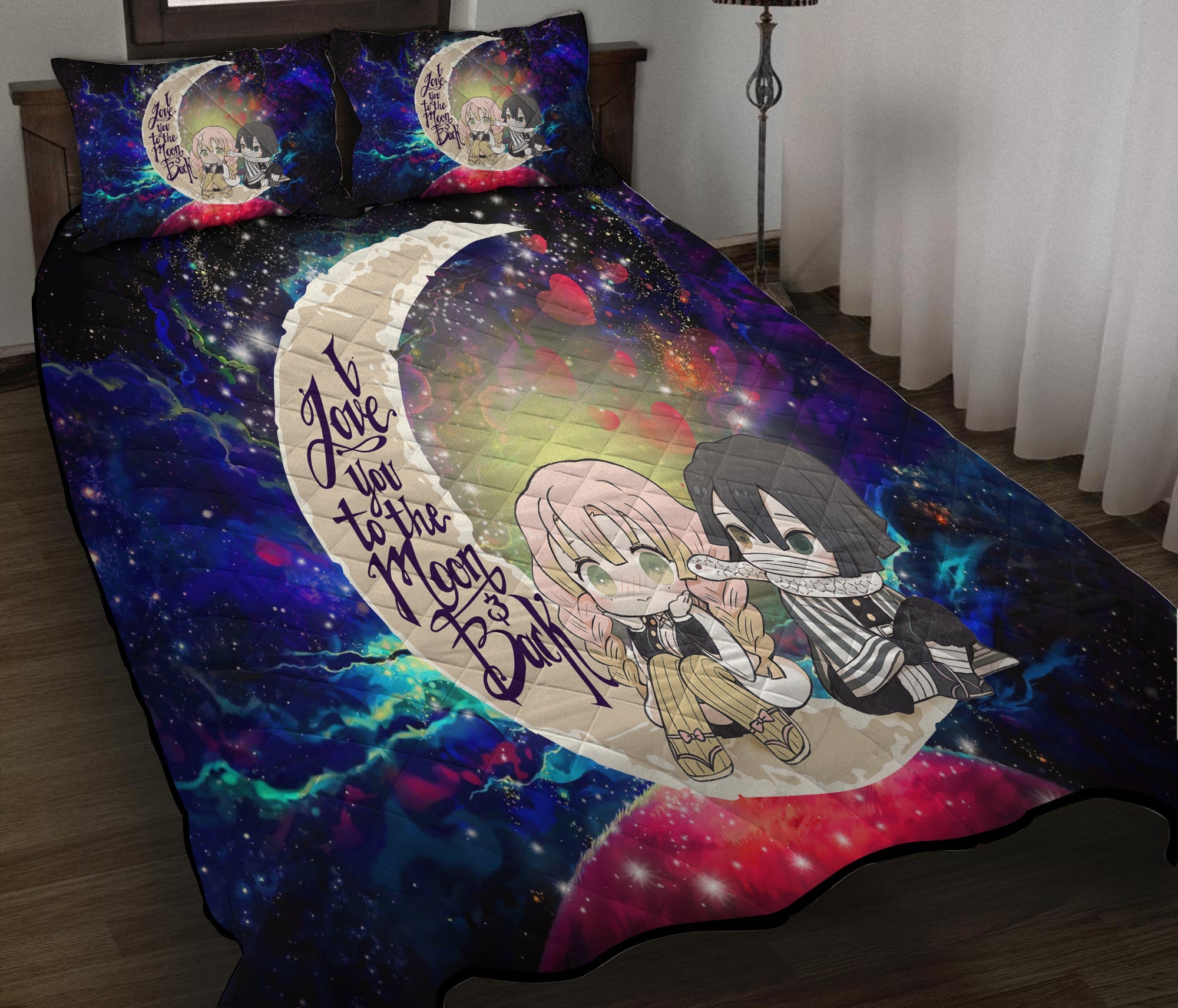 Kanroji And Kaburamaru Demon Slayer Anime Love You To The Moon Galaxy Quilt Bed Sets Nearkii