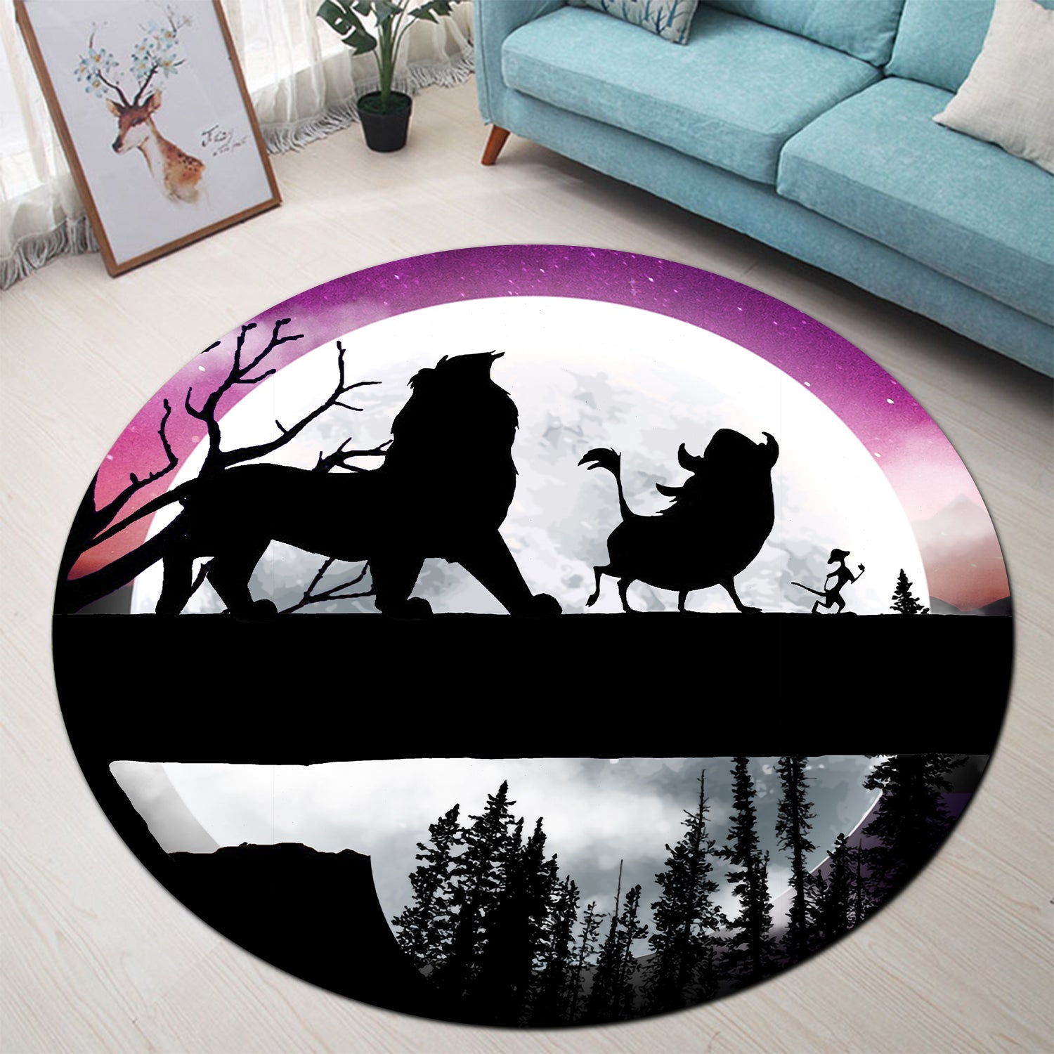 Lion King Moon Night Round Carpet Rug Bedroom Livingroom Home Decor Nearkii