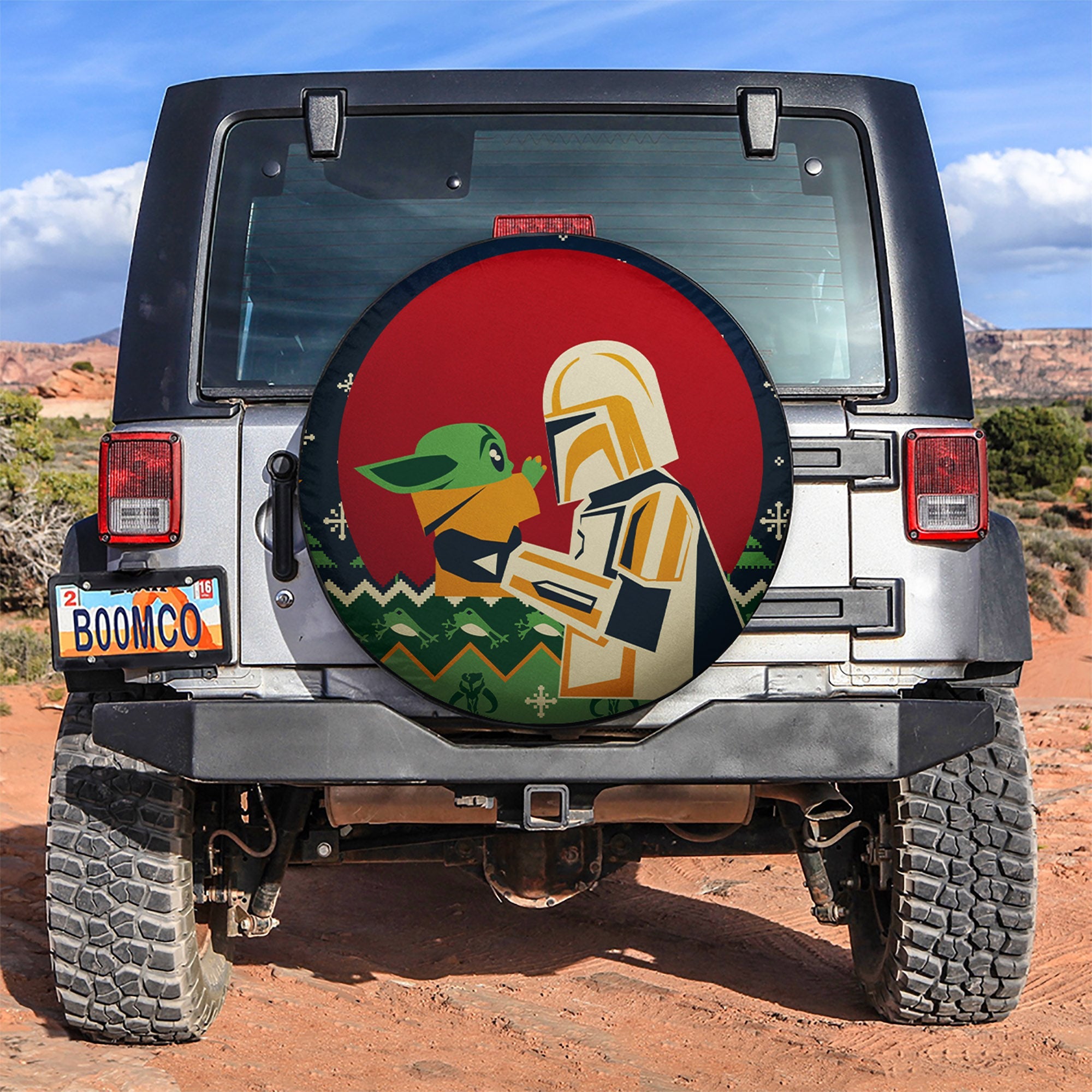 Mandalorian Holding Baby Yoda Car Spare Tire Covers Gift For Campers Nearkii