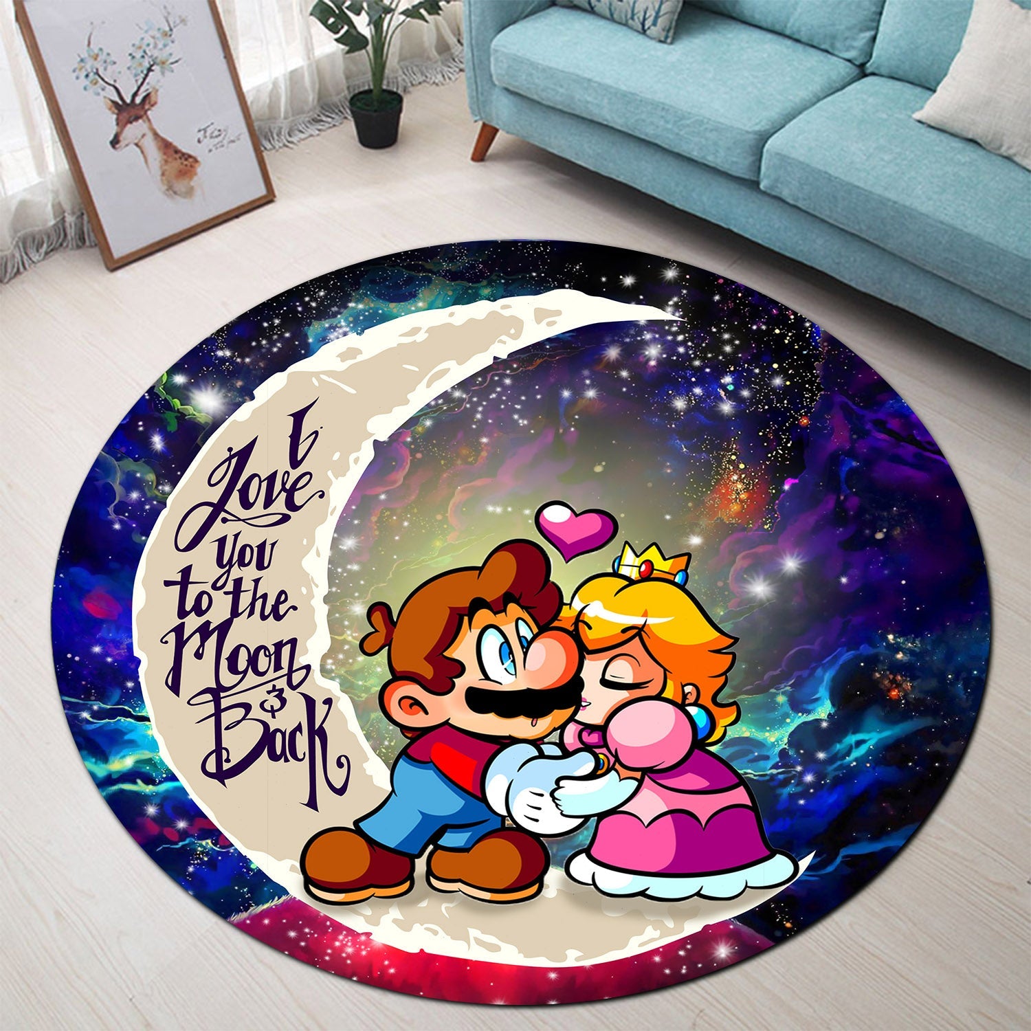 Mario Couple Love You To The Moon Galaxy Round Carpet Rug Bedroom Livingroom Home Decor Nearkii