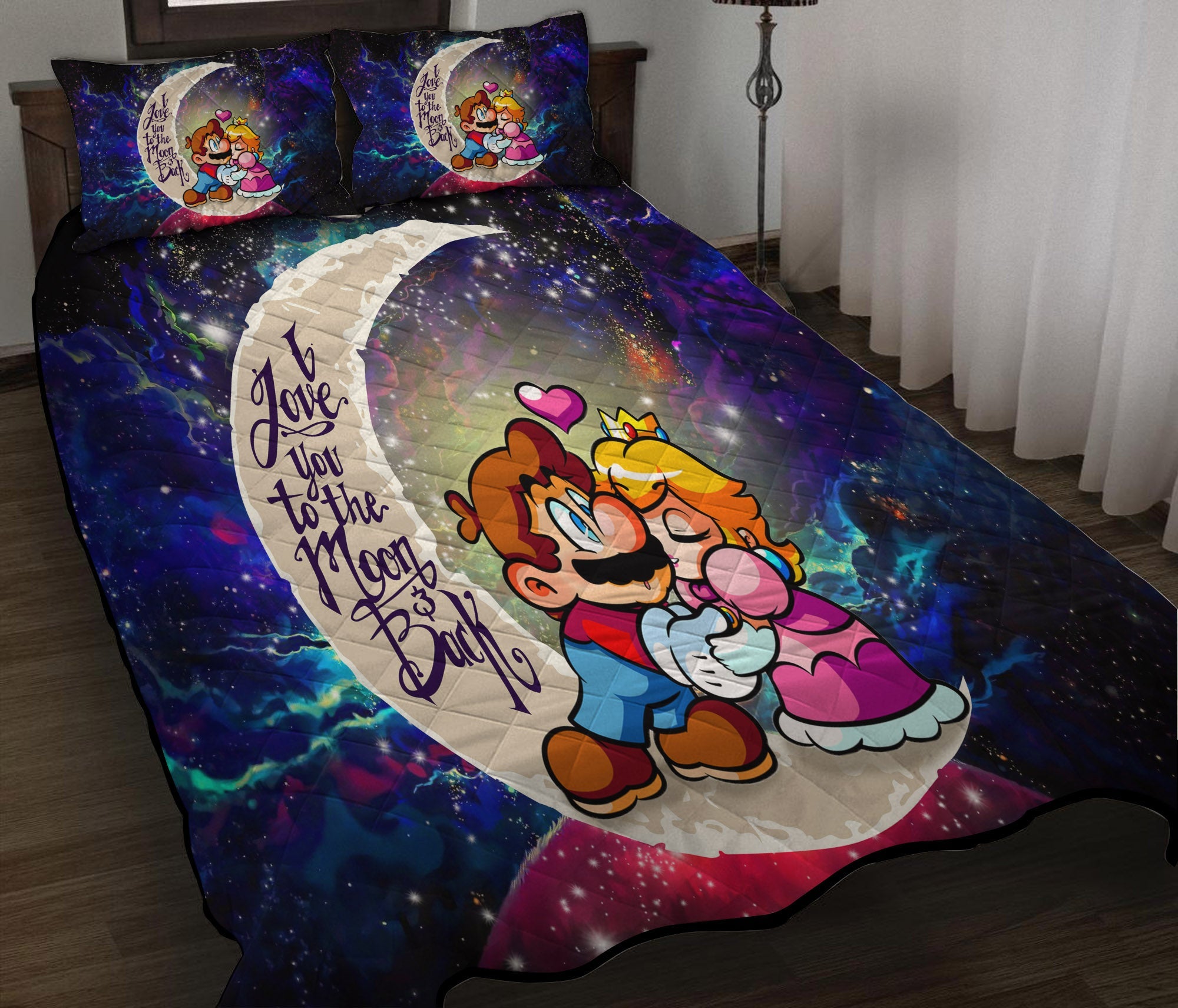 Mario Couple Love You To The Moon Galaxy Quilt Bed Sets Nearkii