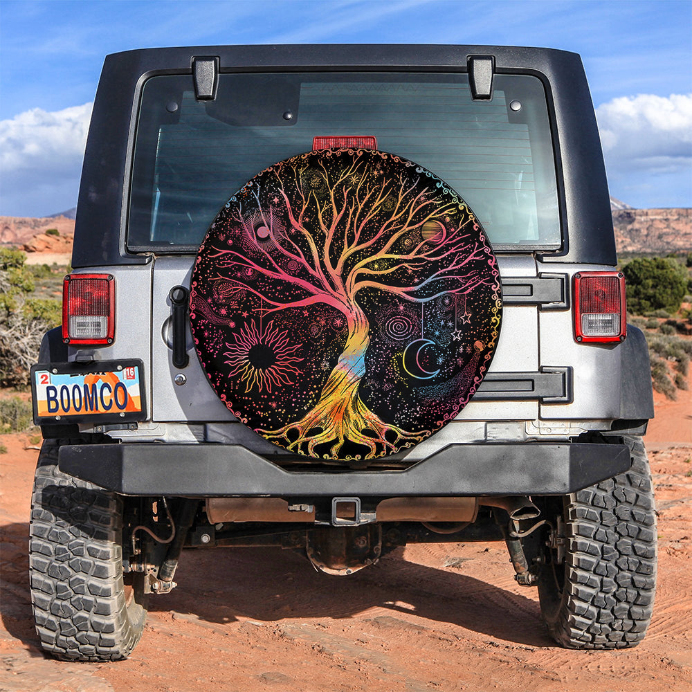 Trippy Psychedelic Tree Of Life Sun Moon Jeep Car Spare Tire Covers Gift For Campers Nearkii