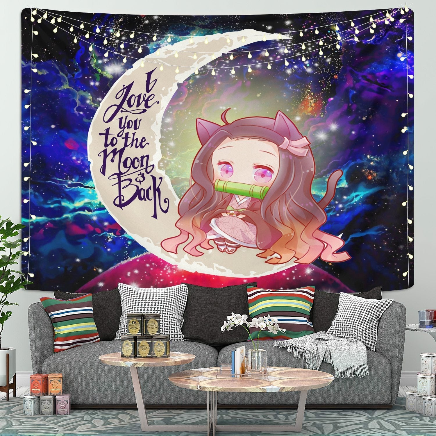 Nezuko Demon Slayer Moon And Back Galaxy Tapestry Room Decor Nearkii