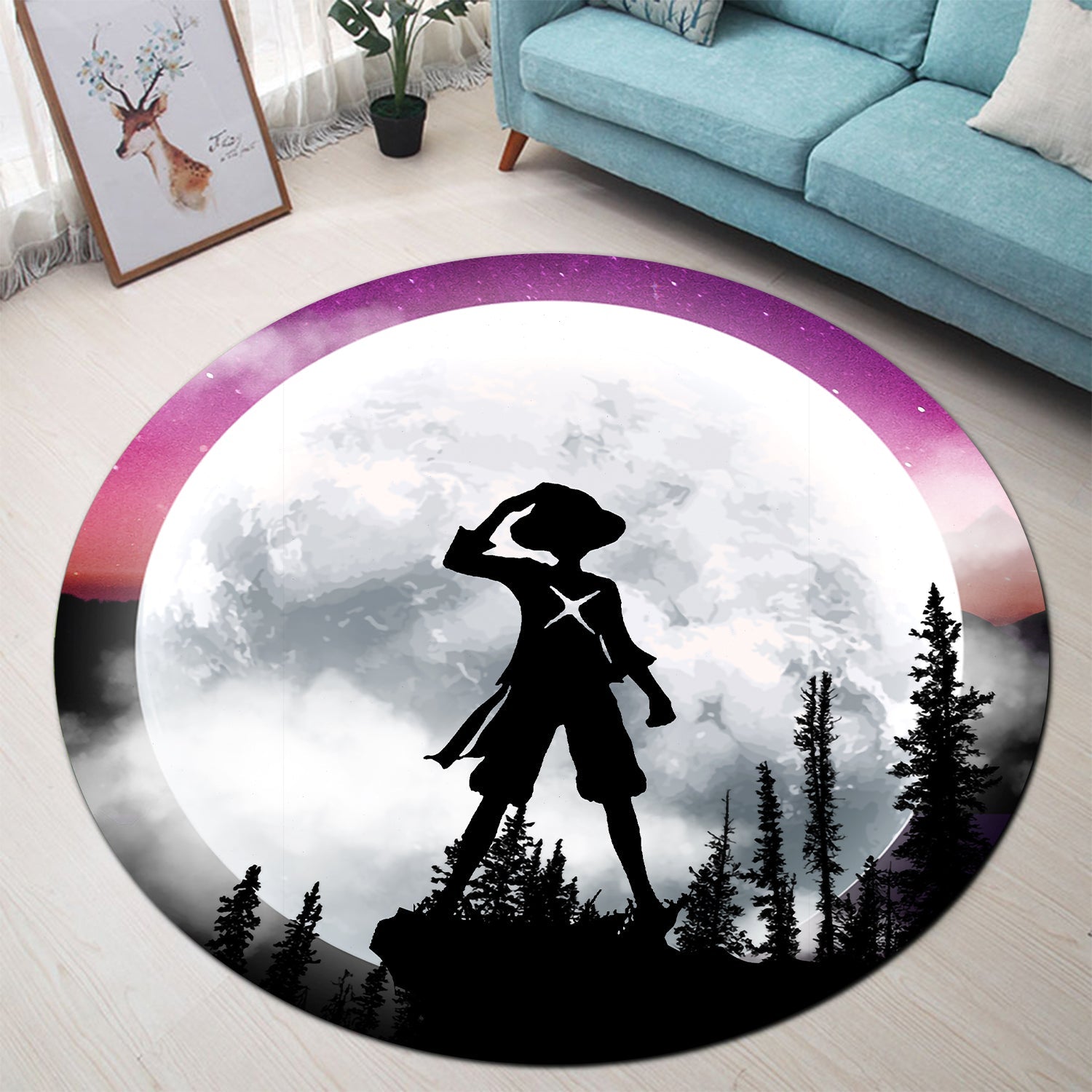 One Piece Moon Night Round Carpet Rug Bedroom Livingroom Home Decor Nearkii