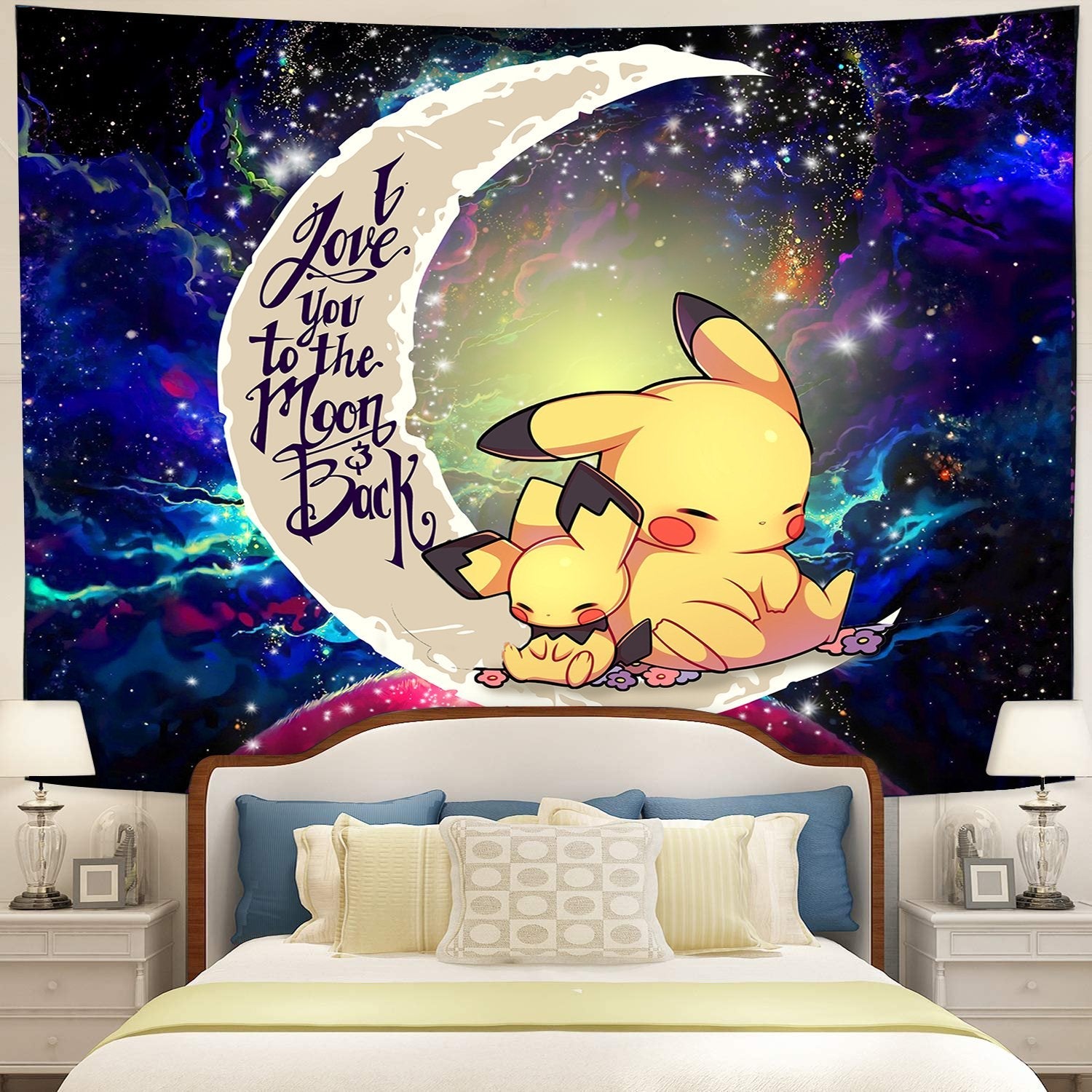 Pikachu Pokemon Sleep Moon And Back Galaxy Tapestry Room Decor Nearkii