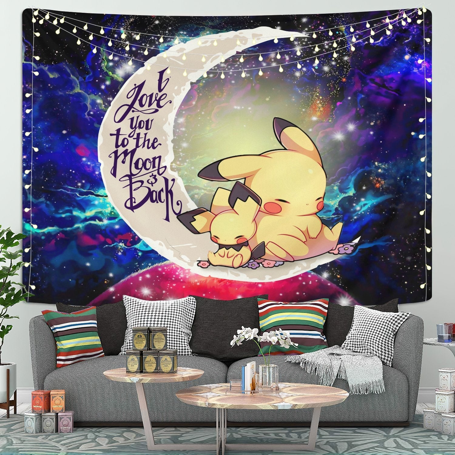 Pikachu Pokemon Sleep Moon And Back Galaxy Tapestry Room Decor Nearkii