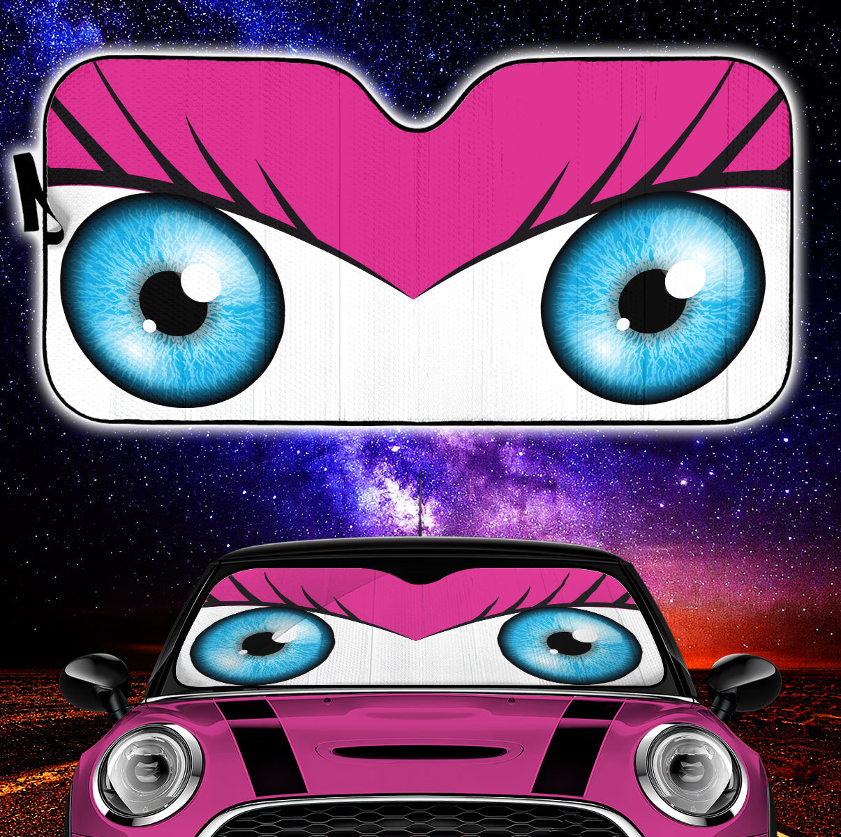 Pink Cute Eyes Cartoon Auto Sun Shades Nearkii