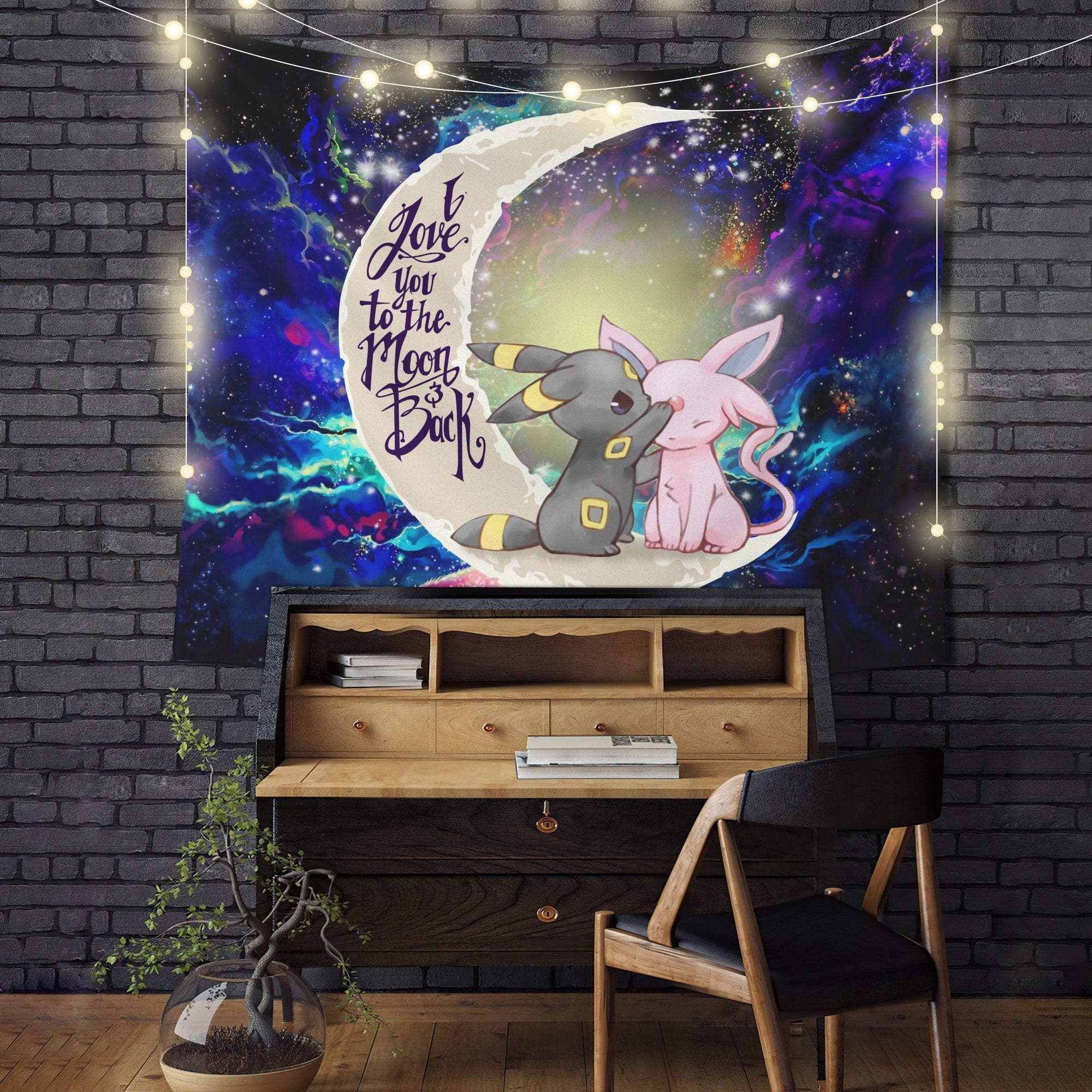 Pokemon Couple Espeon Umbreon Love Moon And Back Galaxy Tapestry Room Decor Nearkii