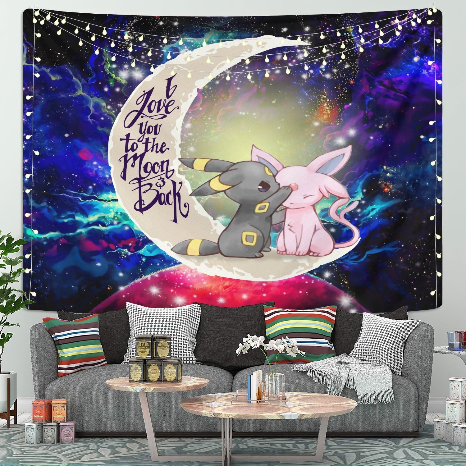 Pokemon Couple Espeon Umbreon Love Moon And Back Galaxy Tapestry Room Decor Nearkii