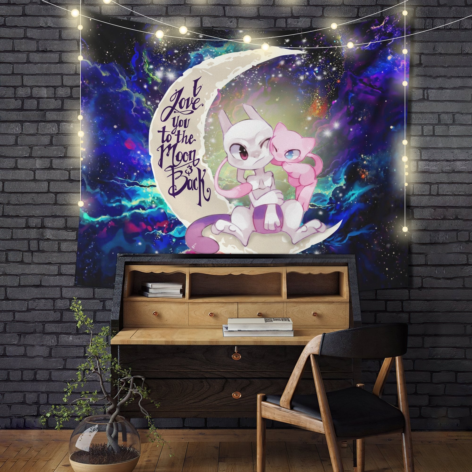 Pokemon Couple Mew Mewtwo Moon And Back Galaxy Tapestry Room Decor Nearkii