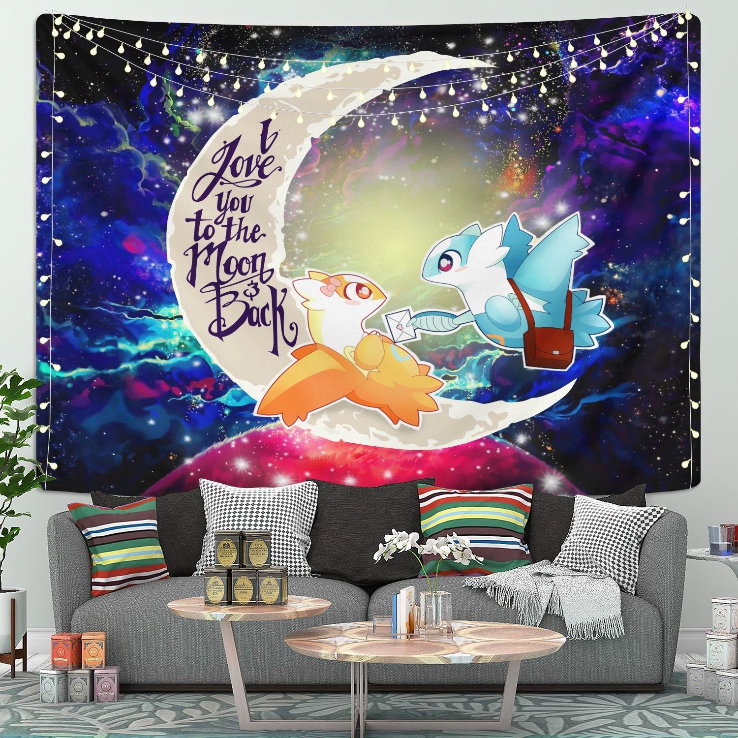 Pokemon Couple Latios Latias Moon And Back Galaxy Tapestry Room Decor Nearkii