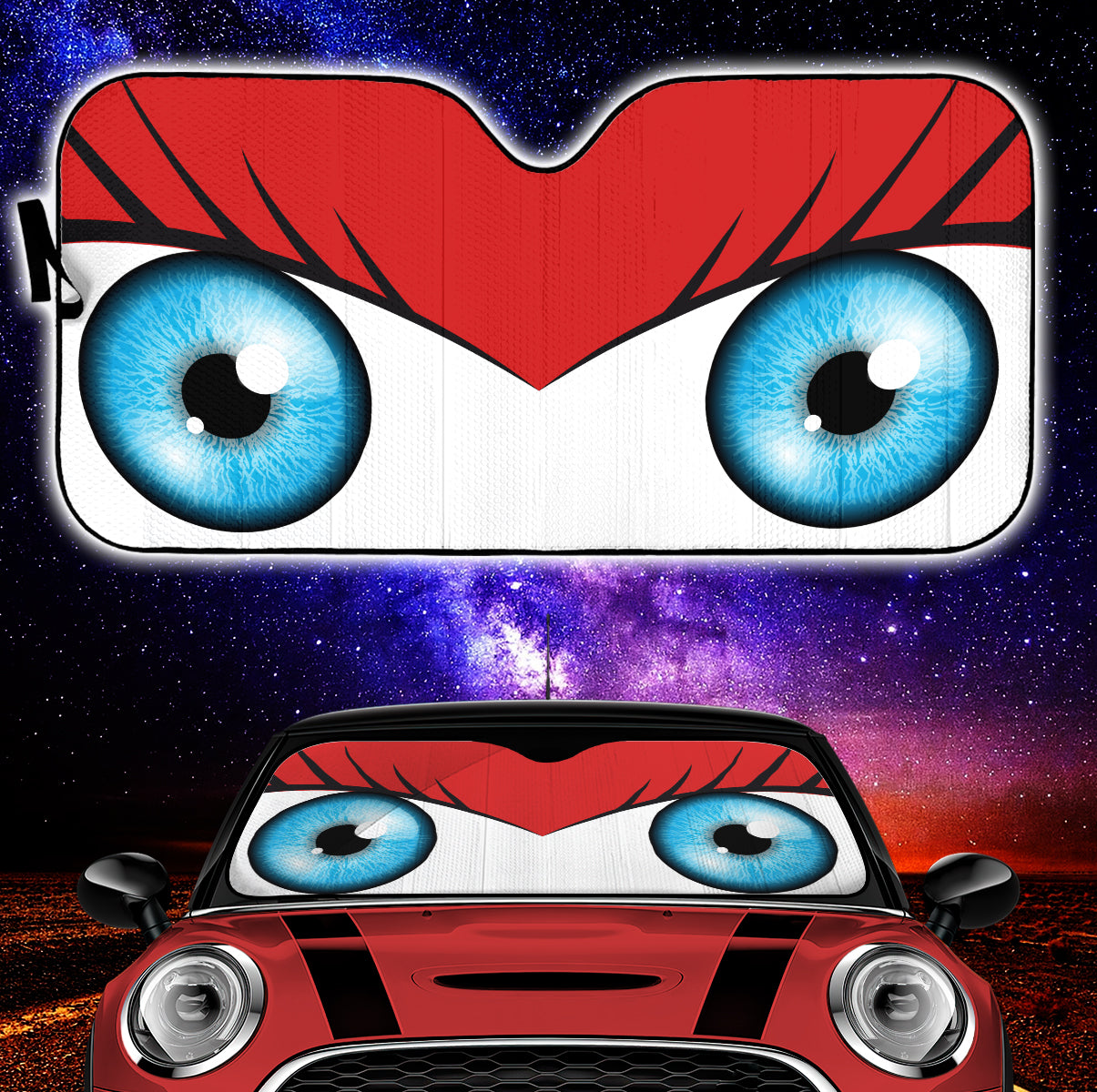 Red Cute Eyes Cartoon Auto Sun Shades Nearkii